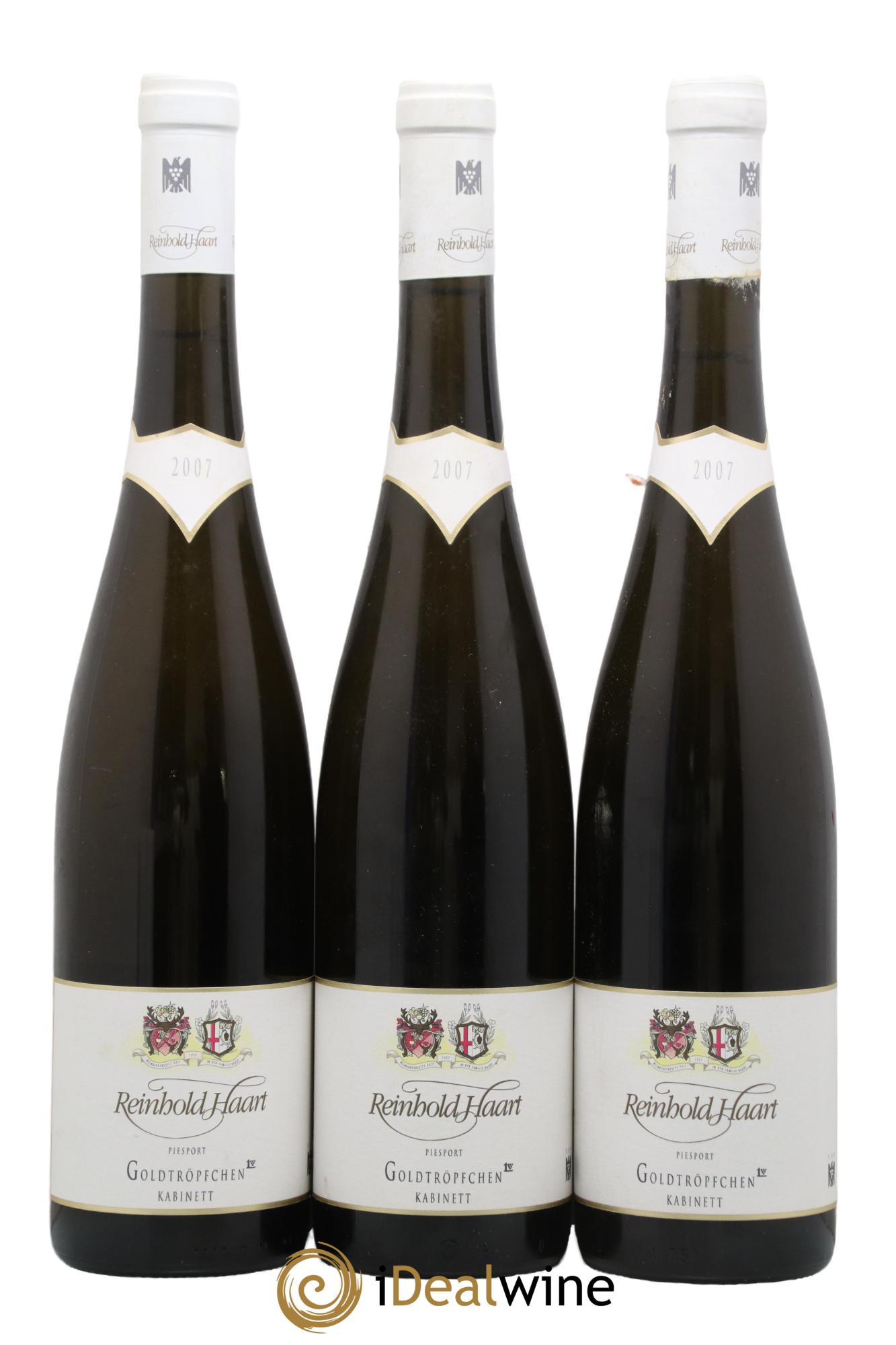 Allemagne Mosel-Saar Riesling Piesporter Goldtröpfchen Kabinett Reinhold Haart 2007 - Lot de 3 bouteilles - 0