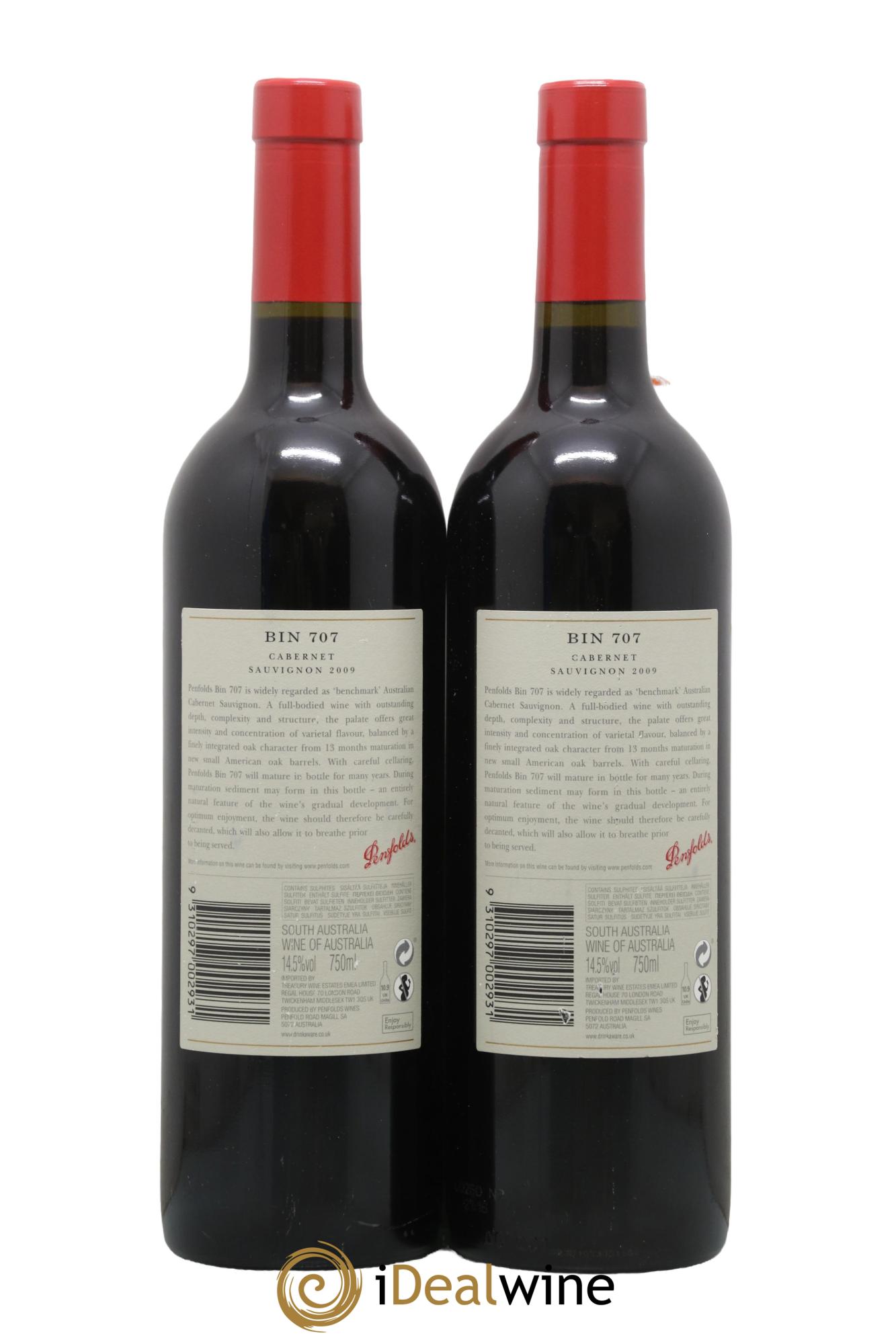 South Australia Penfolds Wines Bin 707 Cabernet Sauvignon 2009 - Lot de 2 bouteilles - 1