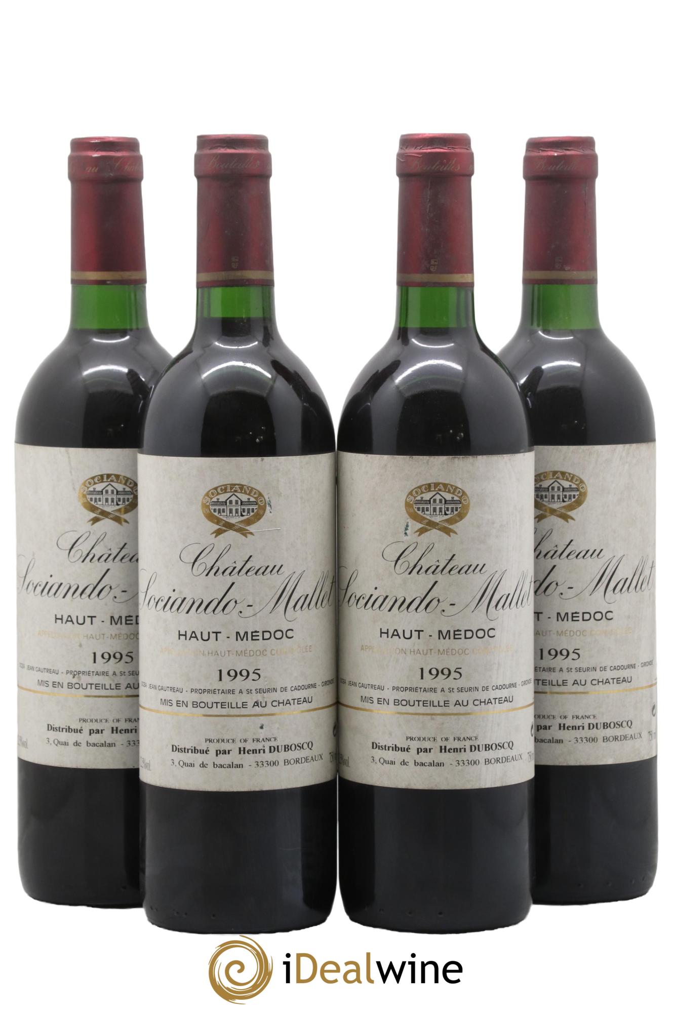 Château Sociando Mallet 1995 - Lot of 4 bottles - 0