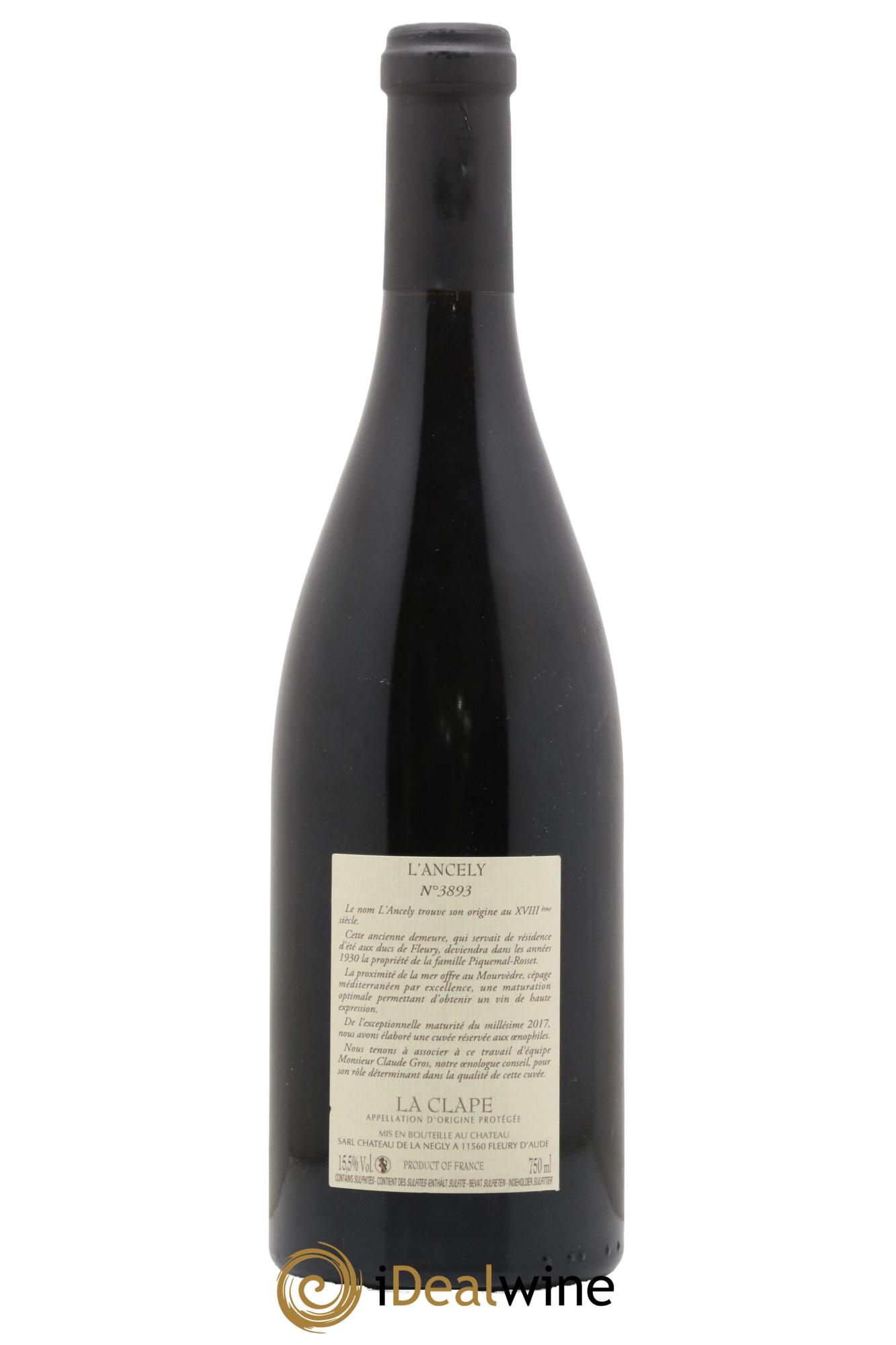 La Clape Château de La Négly L'Ancely Jean Paux-Rosset 2017 - Lot de 1 bouteille - 1
