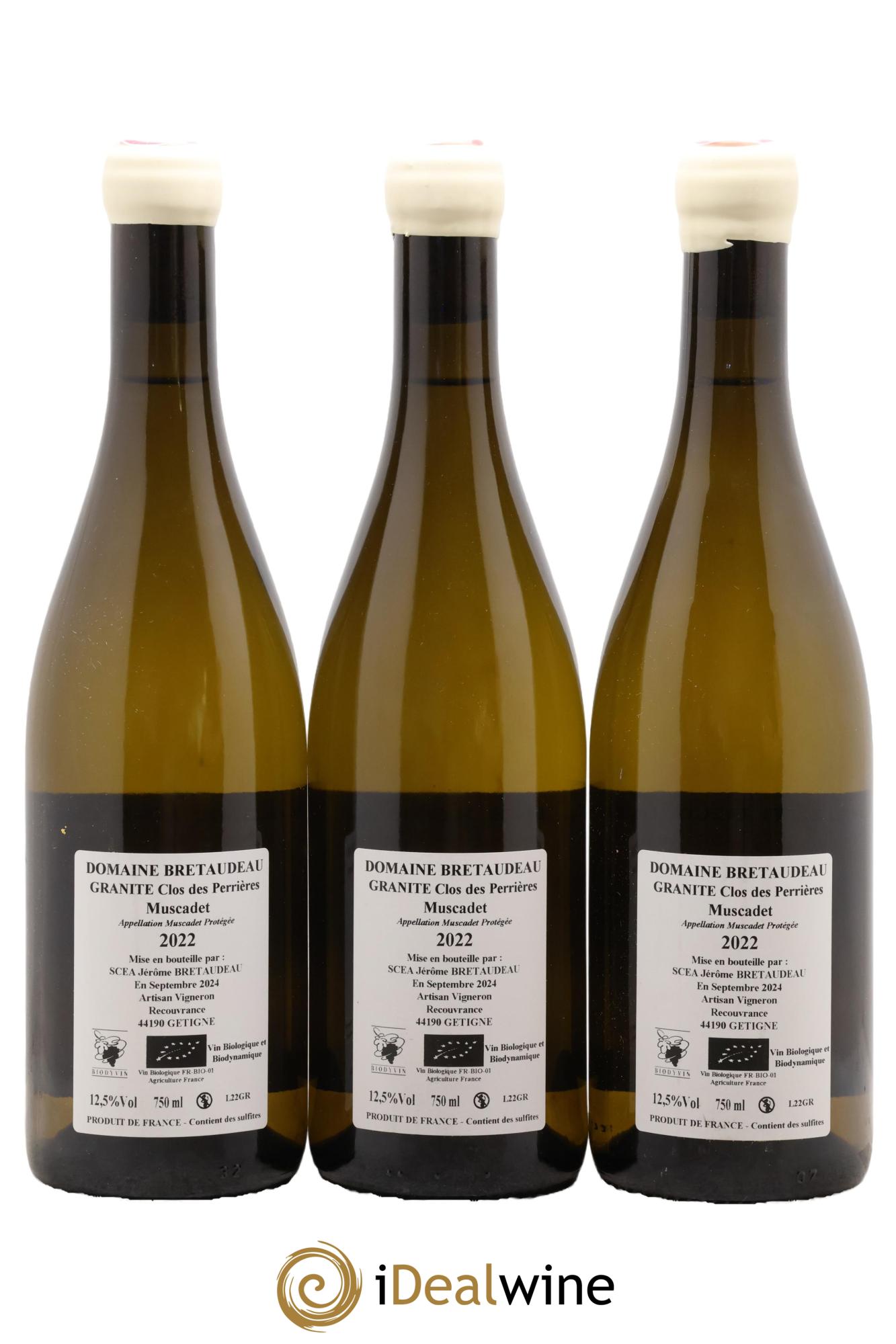 Muscadet-Sèvre-et-Maine Granite Clos des Perrières Jérôme Bretaudeau - Domaine de Bellevue 2022 - Lotto di 3 bottiglie - 1