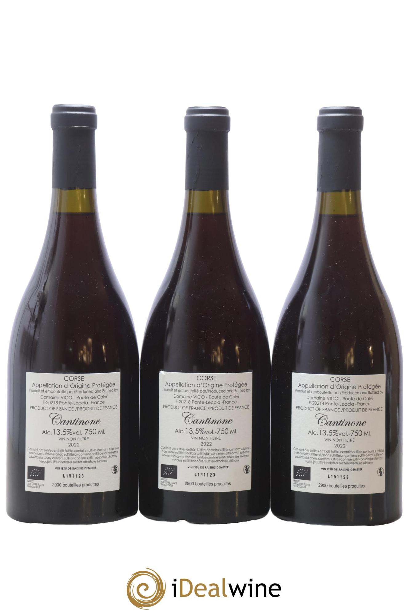 Vin de Corse Cantinone Domaine Vico 2022 - Lotto di 3 bottiglie - 1