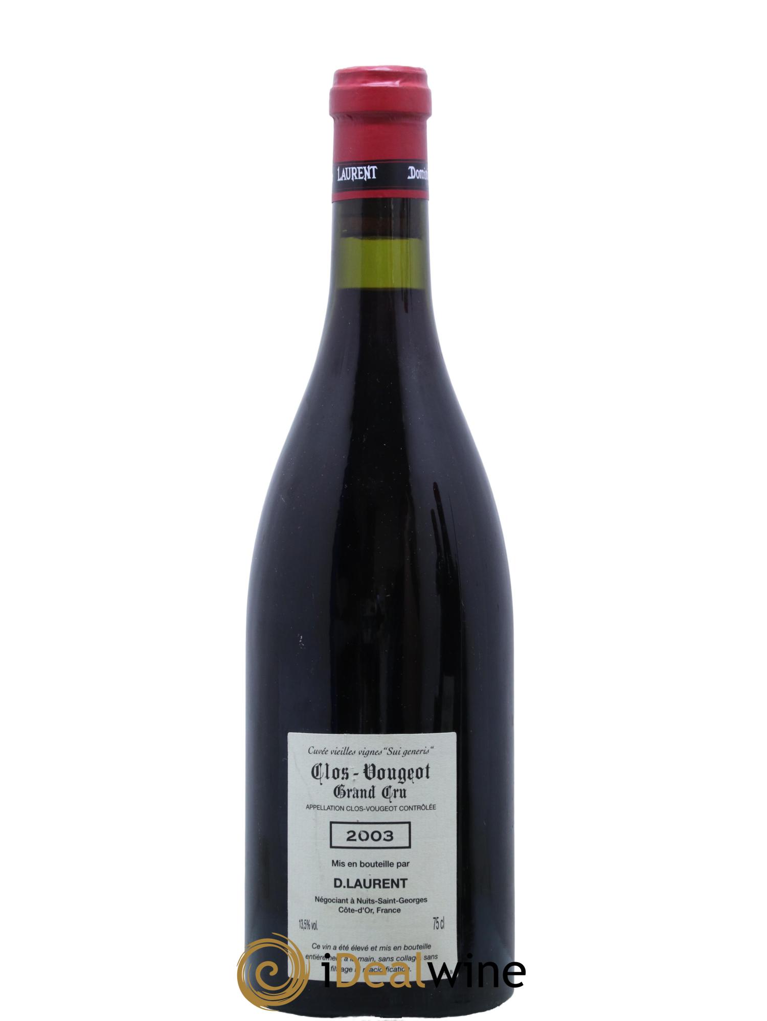 Clos de Vougeot Grand Cru Vieilles vignes Sui Generis Dominique Laurent 2003 - Lot de 1 bouteille - 1