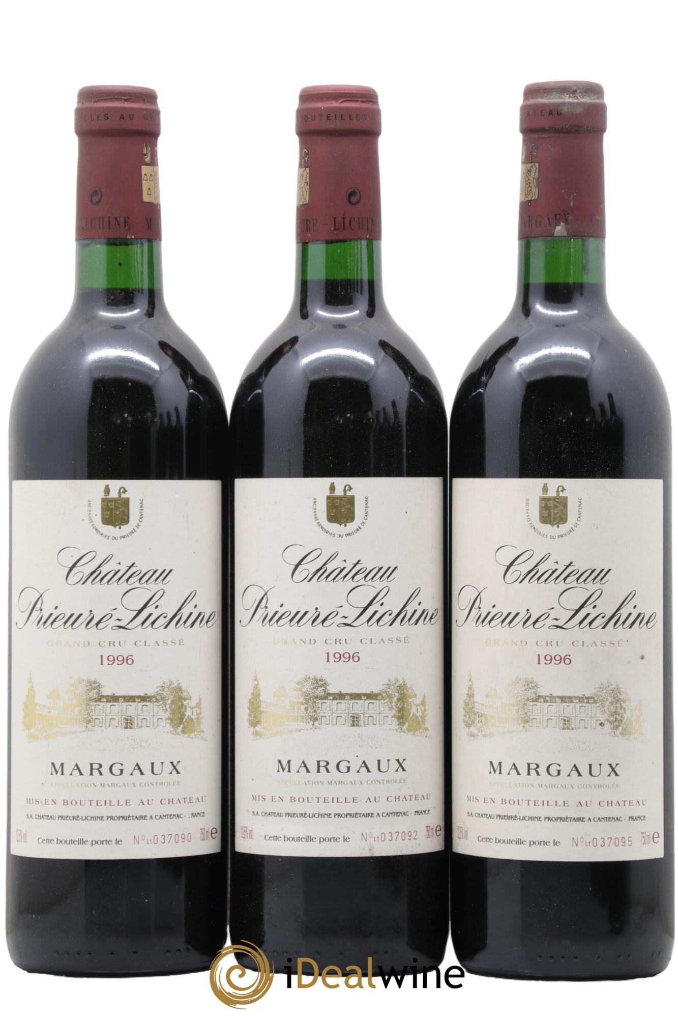 Château Prieuré Lichine 4ème Grand Cru Classé 1996 - Lot de 3 bouteilles - 0