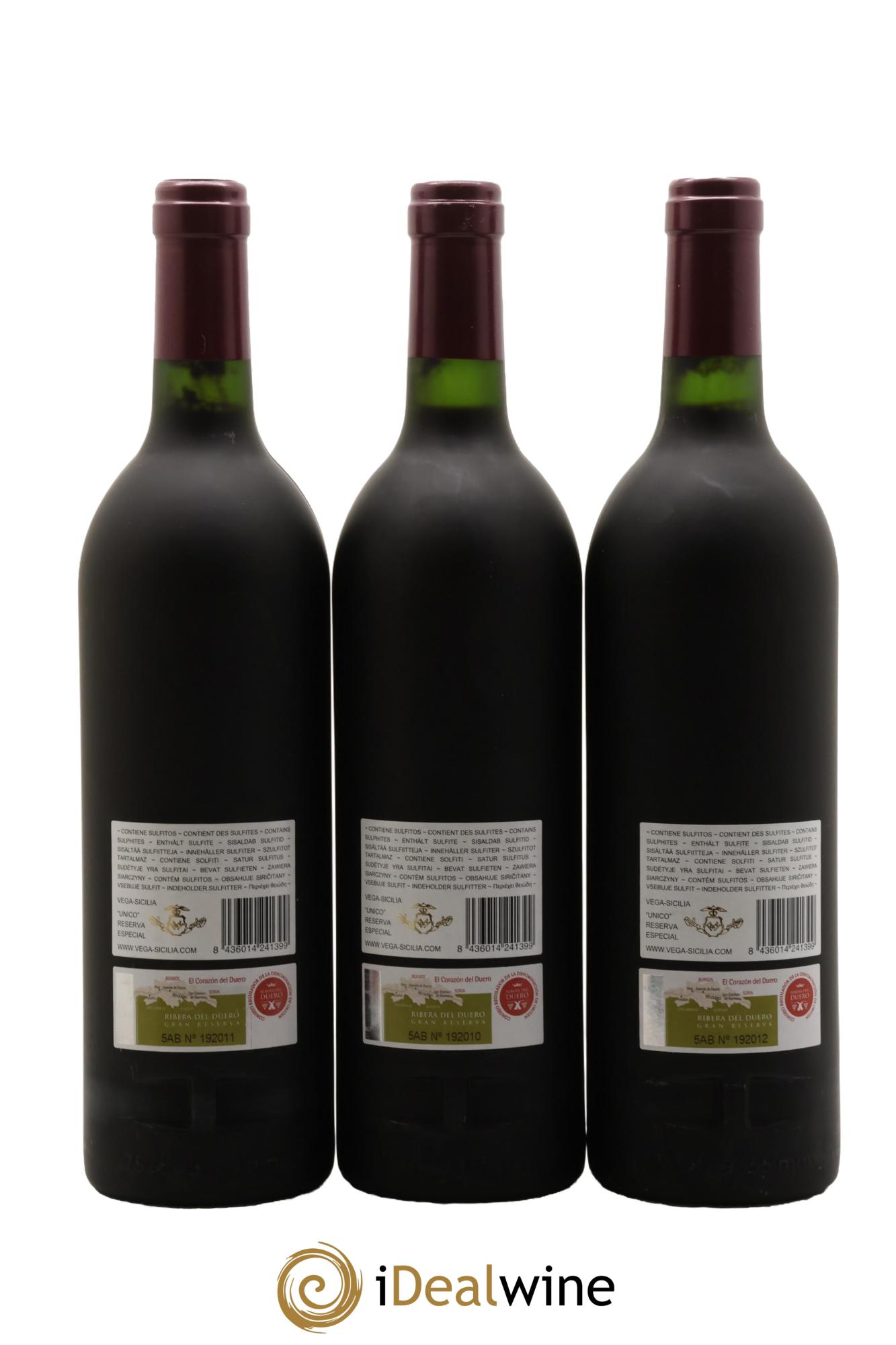 Ribera Del Duero Vega Sicilia Unico Reserva Especial Famille Alvarez - Lot de 3 bouteilles - 1