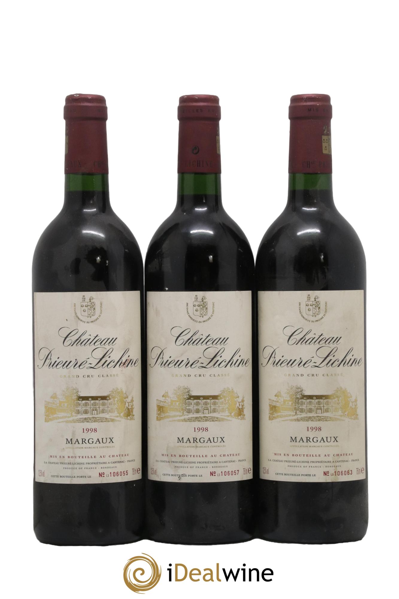 Château Prieuré Lichine 4ème Grand Cru Classé 1998 - Lot de 3 bouteilles - 0