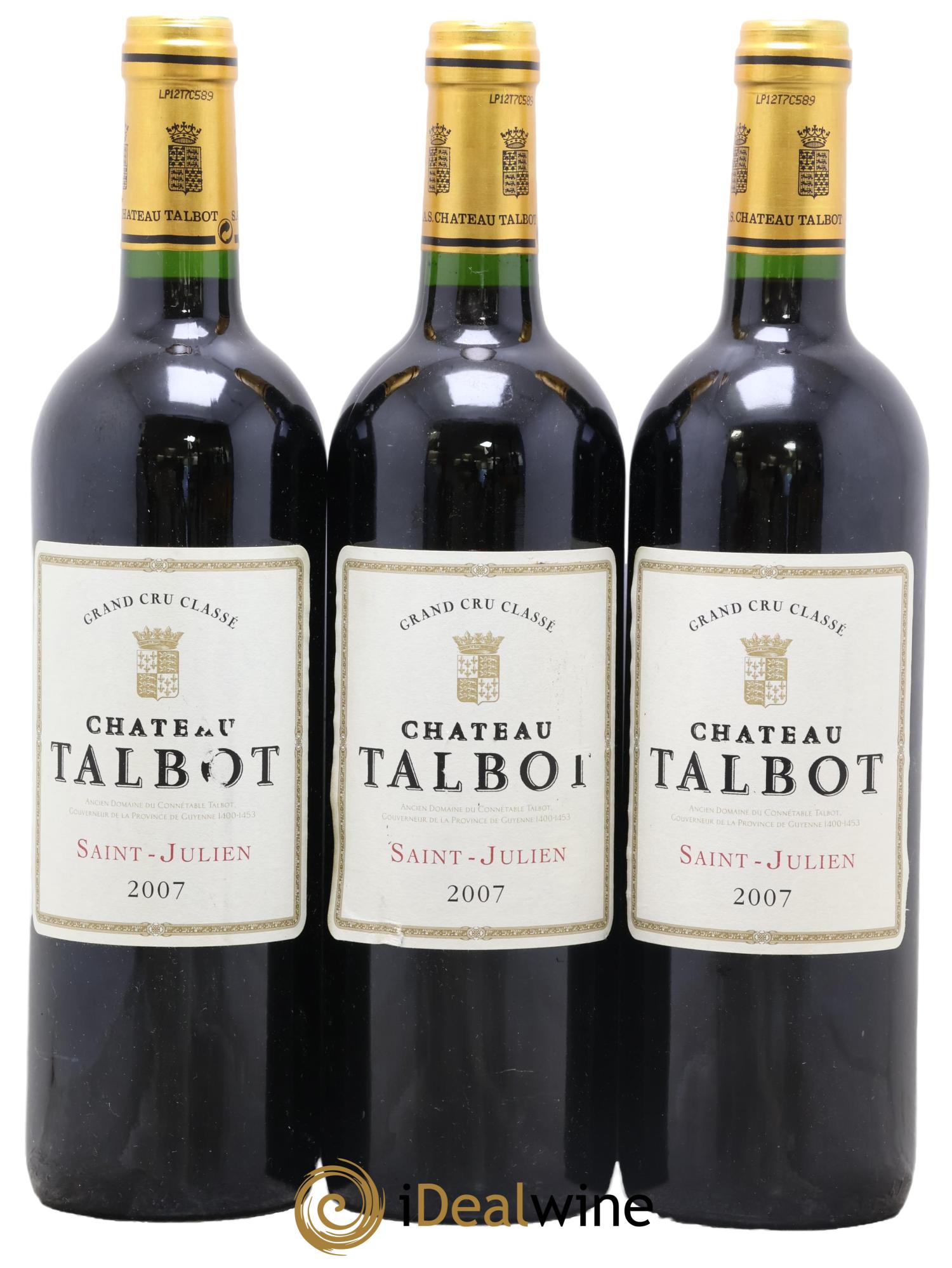 Château Talbot 4ème Grand Cru Classé 2007 - Lot of 3 bottles - 0