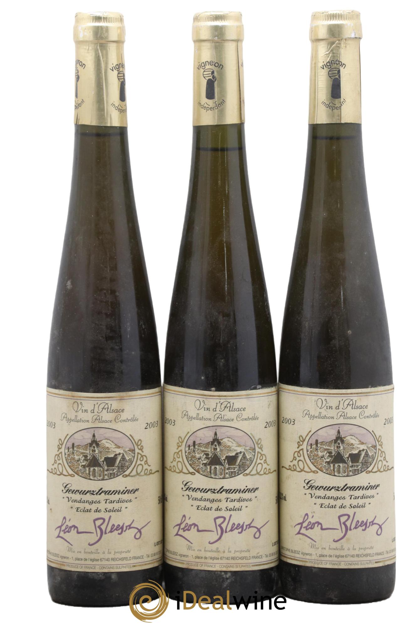 Alsace Gewurztraminer Eclat De Soleil Vendanges Tardives Léon Bleesz 2003 - Posten von 3 Format 50cls - 0