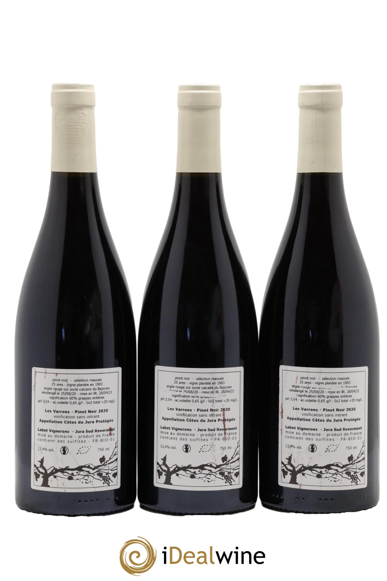 Côtes du Jura Pinot Noir Les Varrons Sélection Massale Romain - Julien - Charline Labet 2020 - Posten von 3 Flaschen - 1