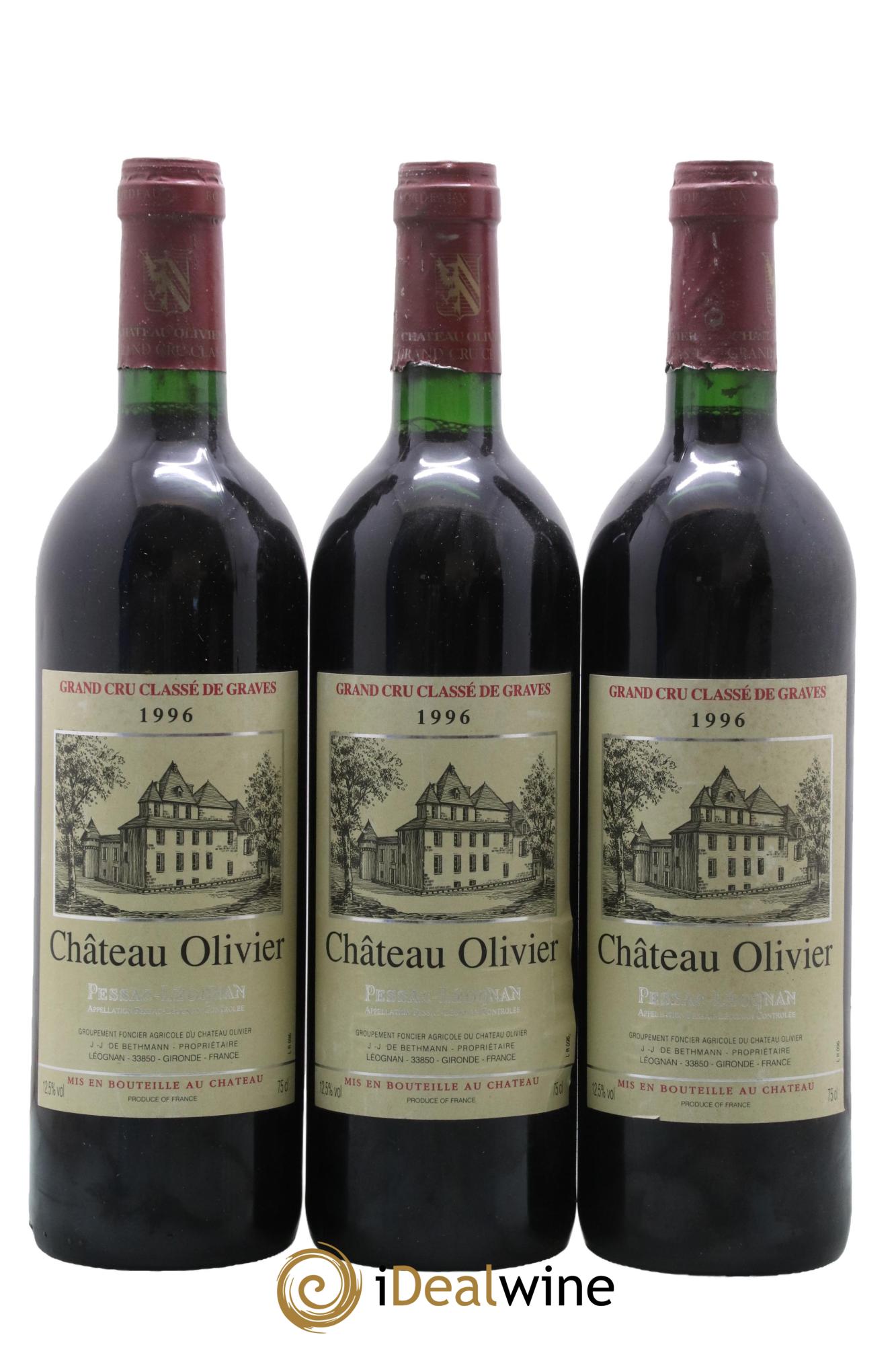 Château Olivier Cru Classé de Graves 1996 - Lot de 3 bouteilles - 0