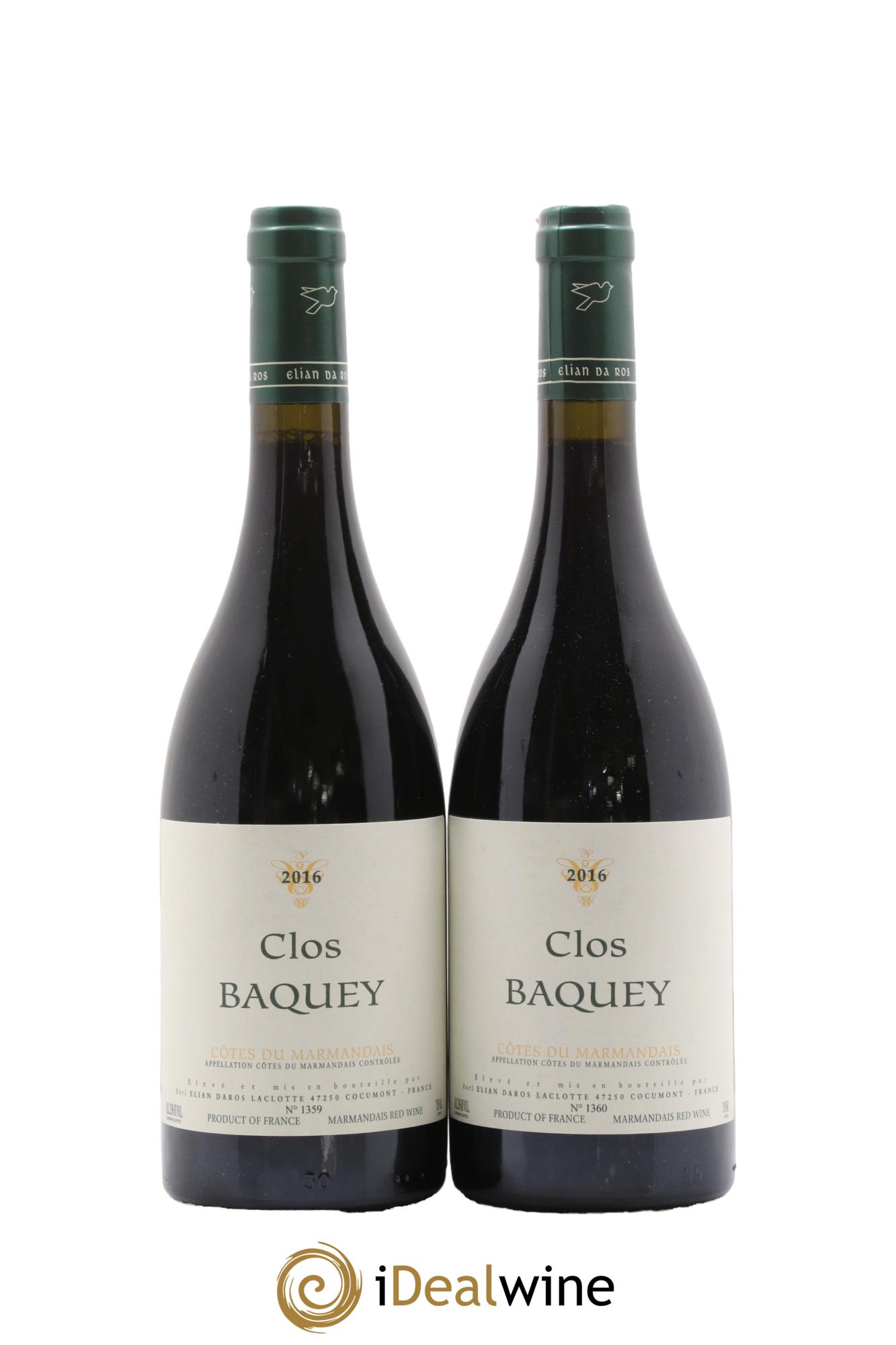Côtes du Marmandais Clos Baquey Elian Da Ros (Domaine) 2016 - Lot de 2 bouteilles - 0