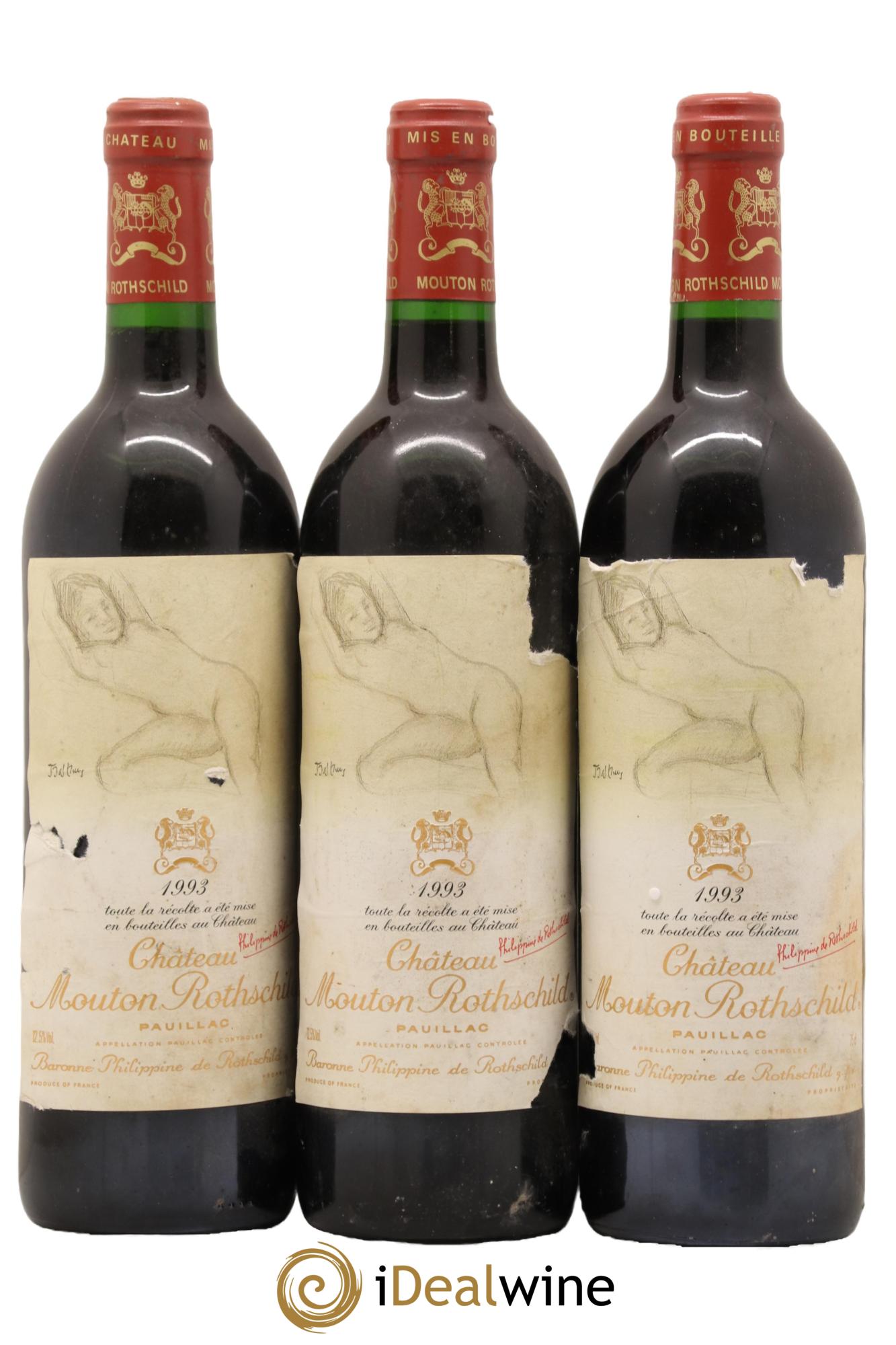 Château Mouton Rothschild 1er Grand Cru Classé 1993 - Lot de 3 bouteilles - 0
