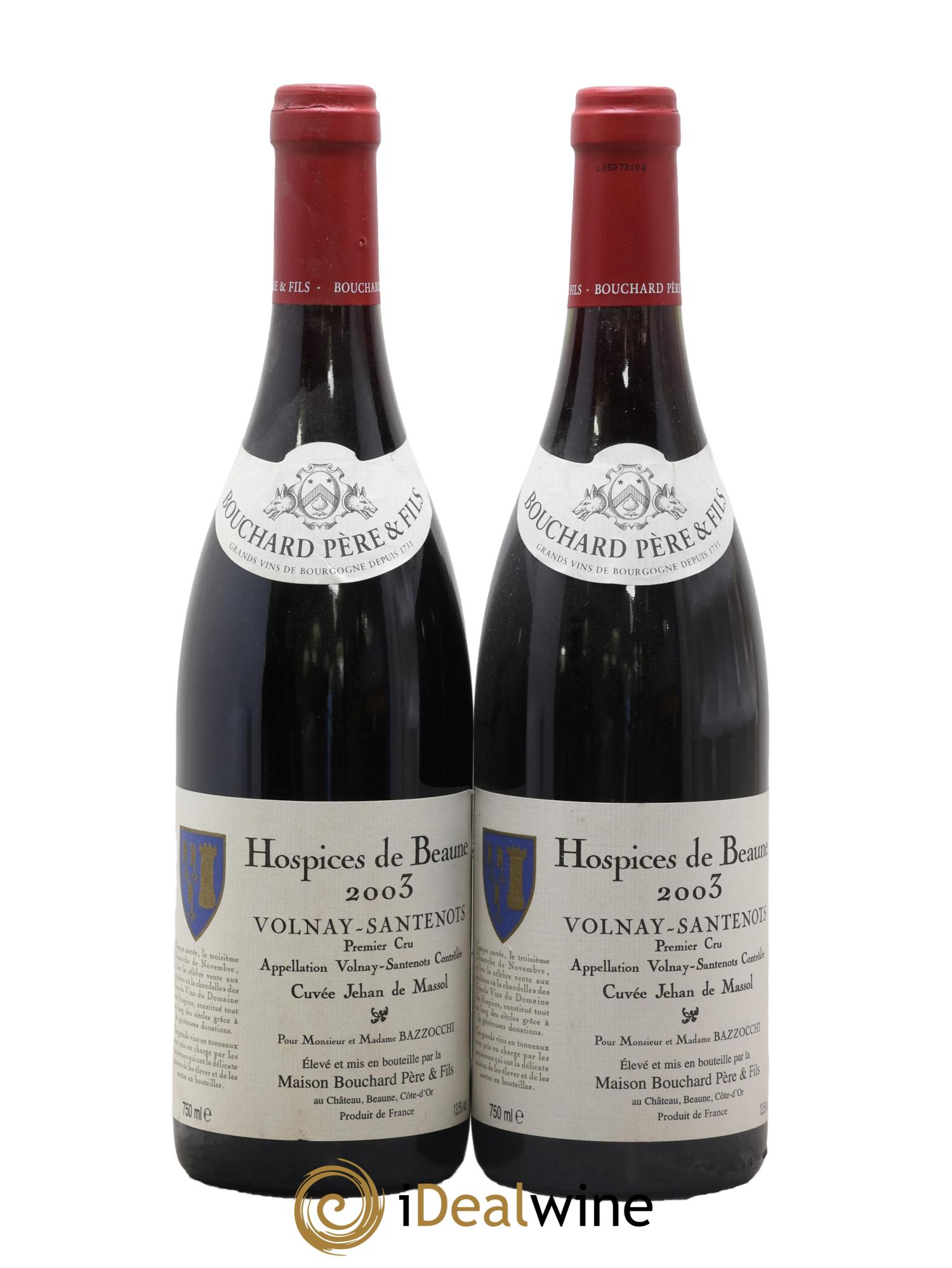 Volnay 1er Cru Santenots Cuvee Jehan De Massol Hospices De Beaune Maison Bouchard Pere & Fils 2003 - Posten von 2 Flaschen - 0
