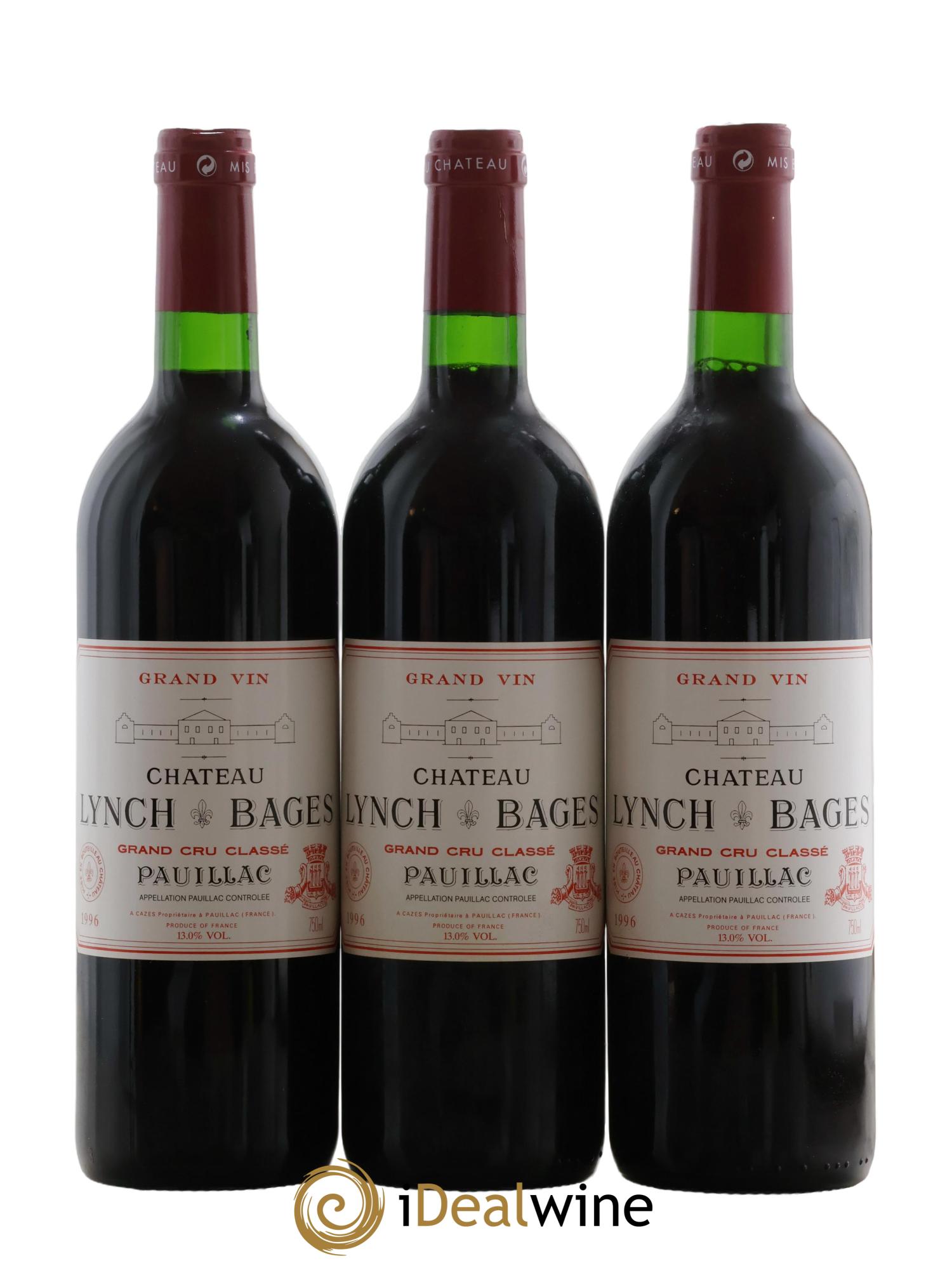 Château Lynch Bages 5ème Grand Cru Classé 1996 - Lot de 3 bouteilles - 0