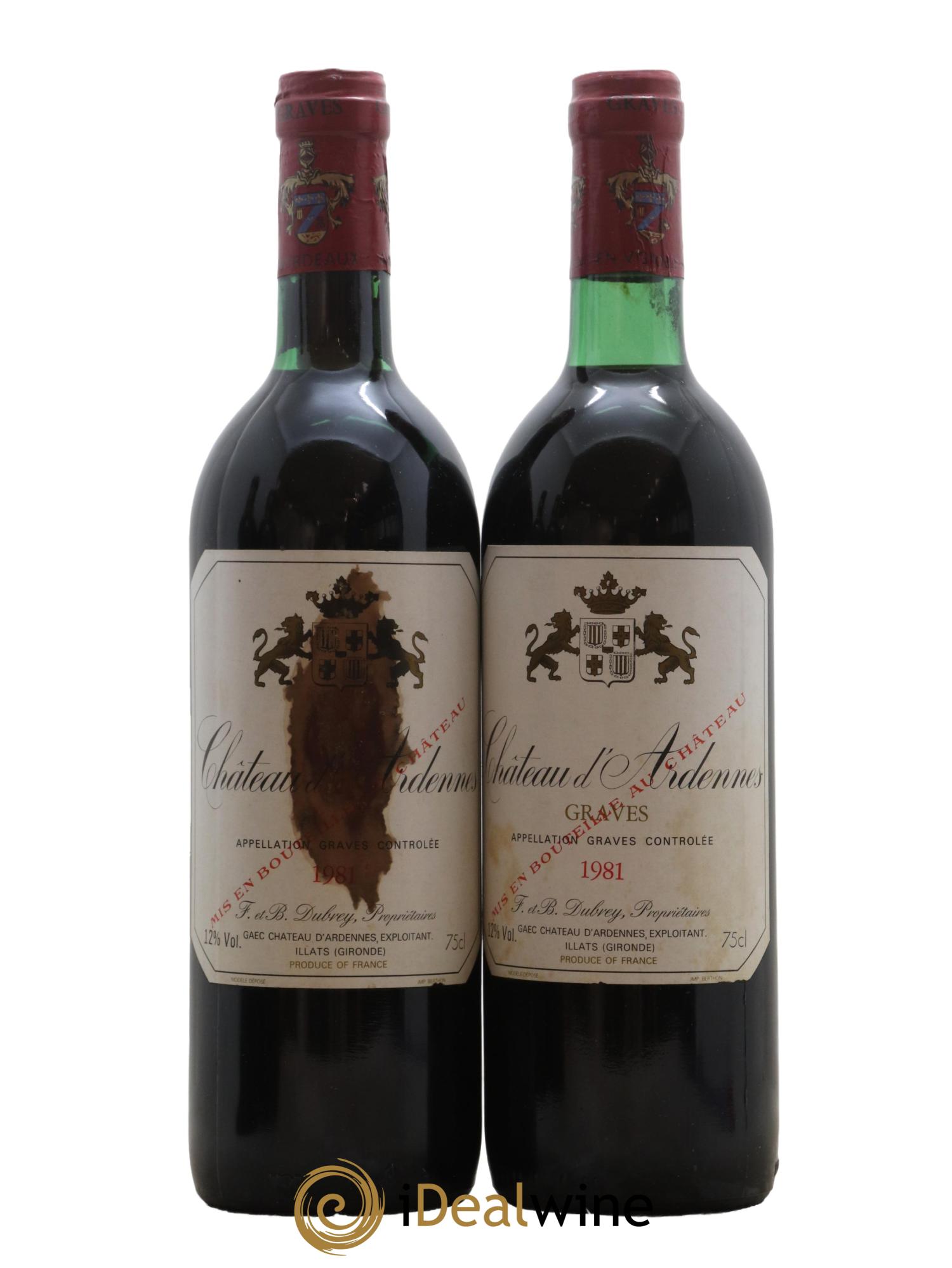 Graves Chateau d Ardennes 1981 - Lot de 2 bouteilles - 0