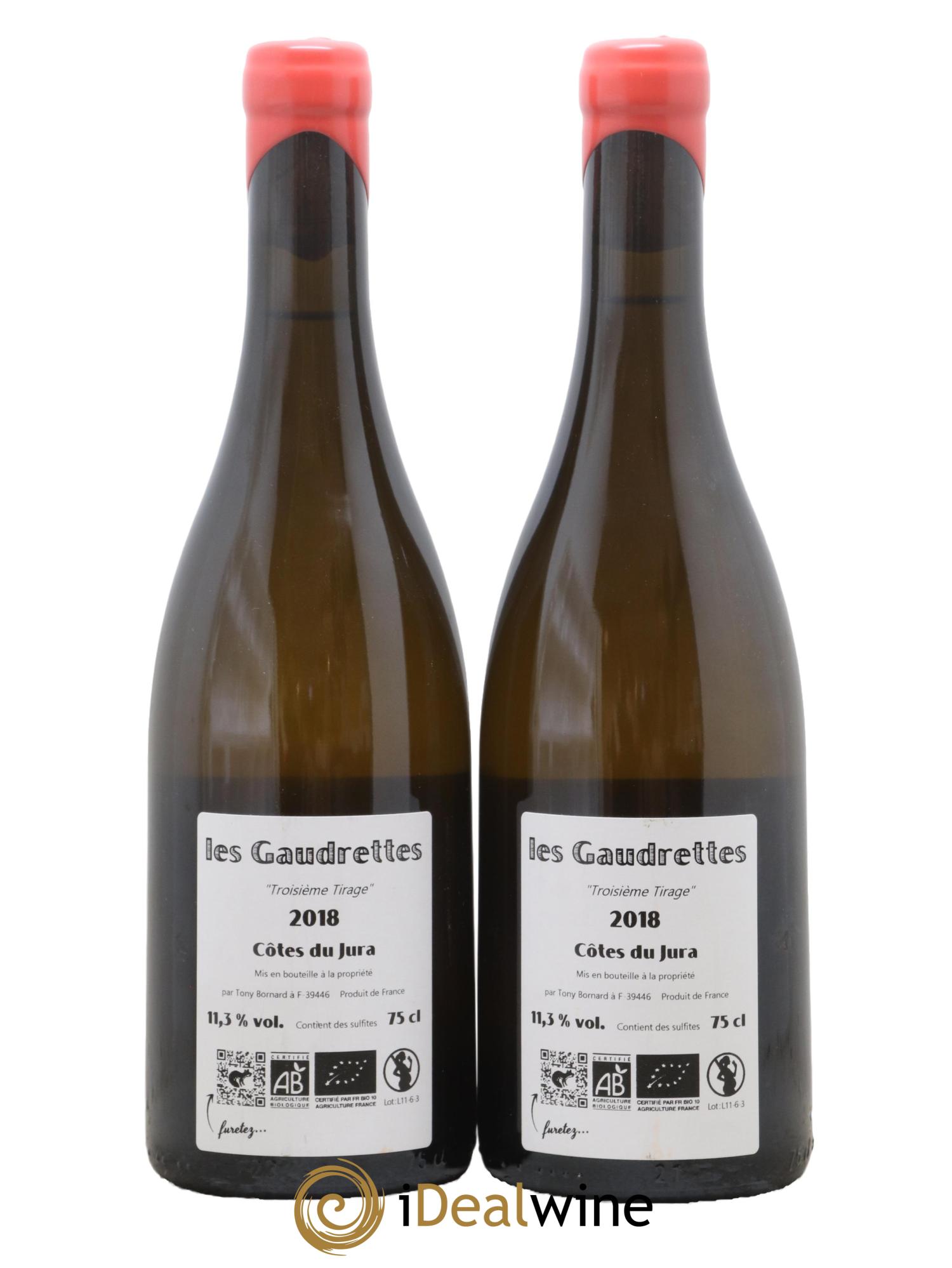 Côtes du Jura Les Gaudrettes Bornard troisième tirage 2018 - Lot de 2 bouteilles - 1