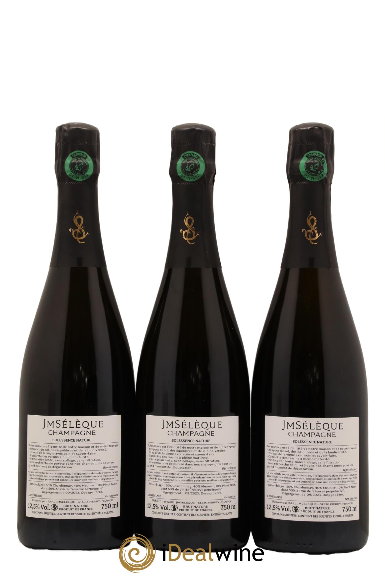Champagne Brut Nature Solessence Nature Elevage Prolonge Jean Marc Seleque - Lot of 3 bottles - 1
