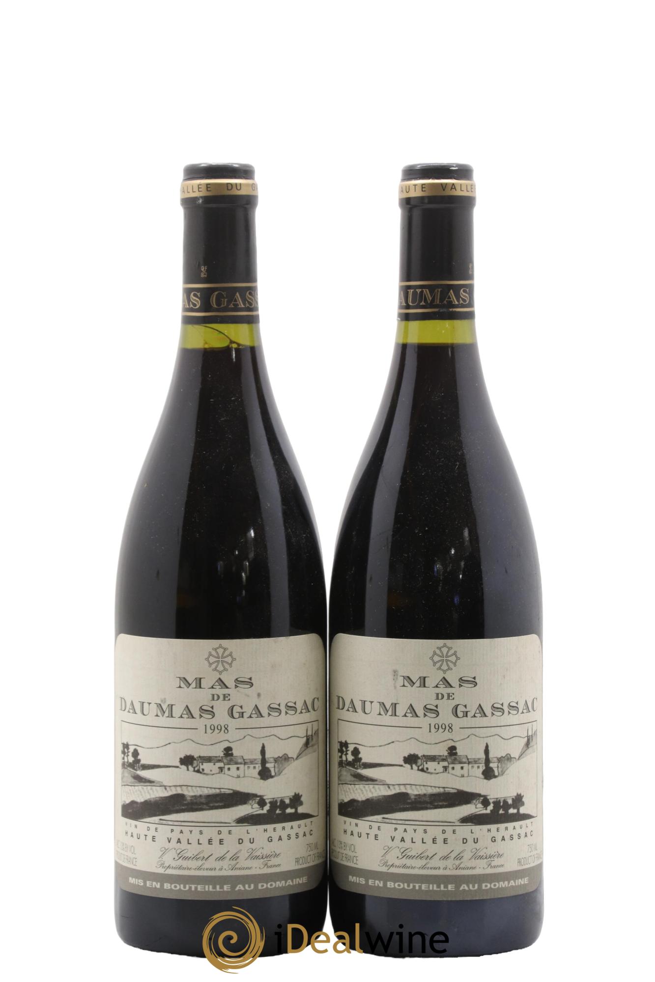 IGP St Guilhem-le-Désert - Cité d'Aniane Mas Daumas Gassac Famille Guibert de La Vaissière 1998 - Lot of 2 bottles - 0