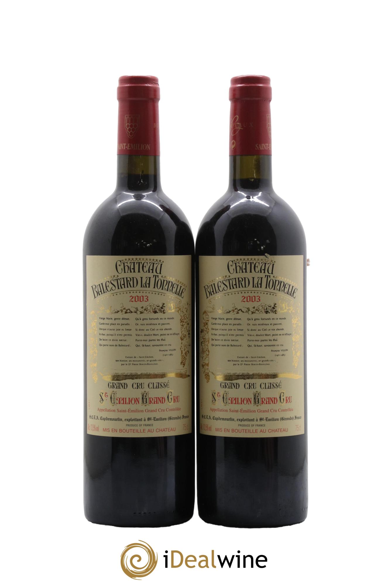 Château Balestard la Tonnelle Grand Cru Classé 2003 - Lotto di 2 bottiglie - 0