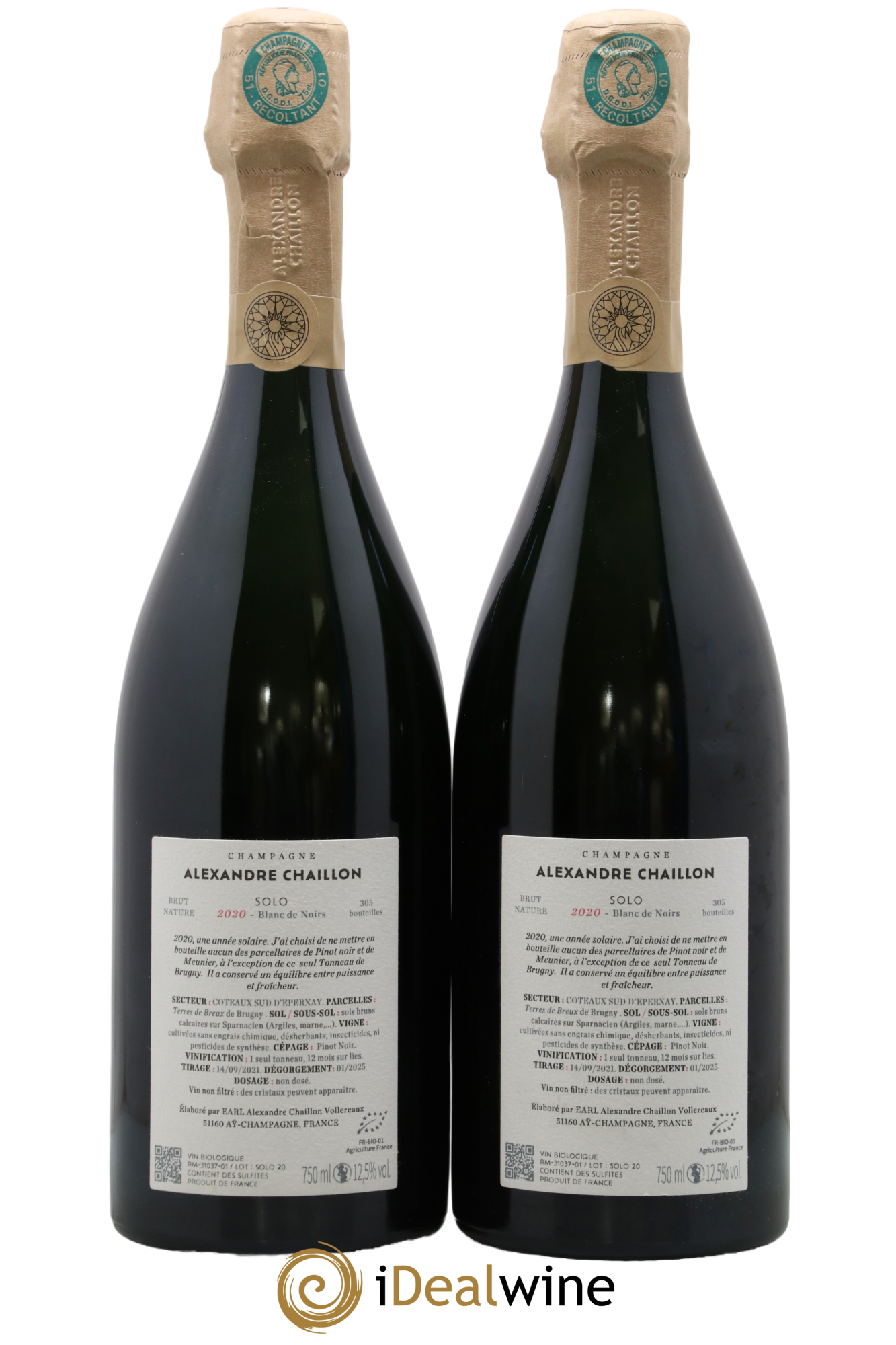 Champagne Solo Alexandre Chaillon 2020 - Lot de 2 bouteilles - 1