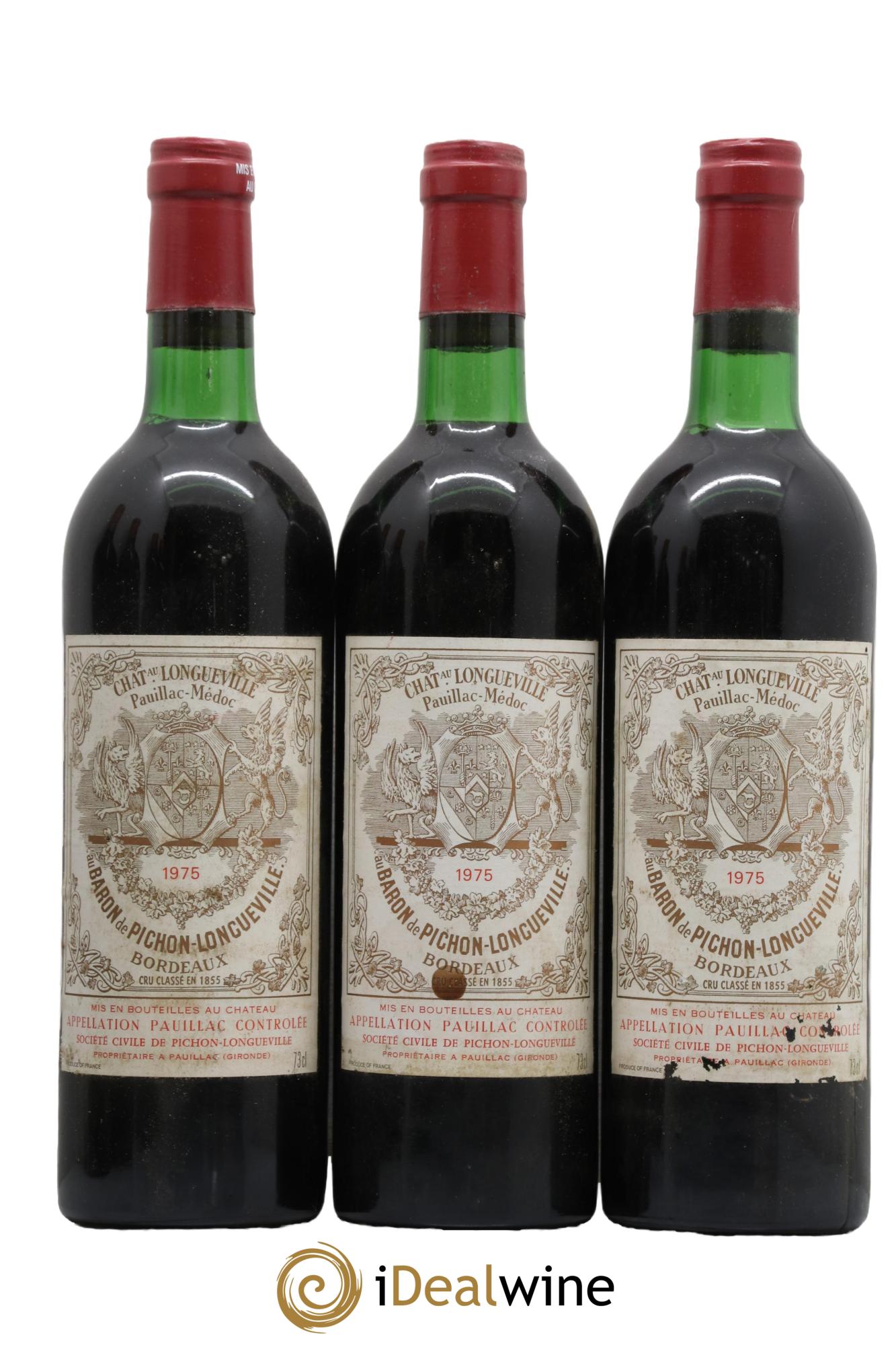 Pichon Longueville Baron 2ème Grand Cru Classé 1975 - Lot de 3 bouteilles - 0