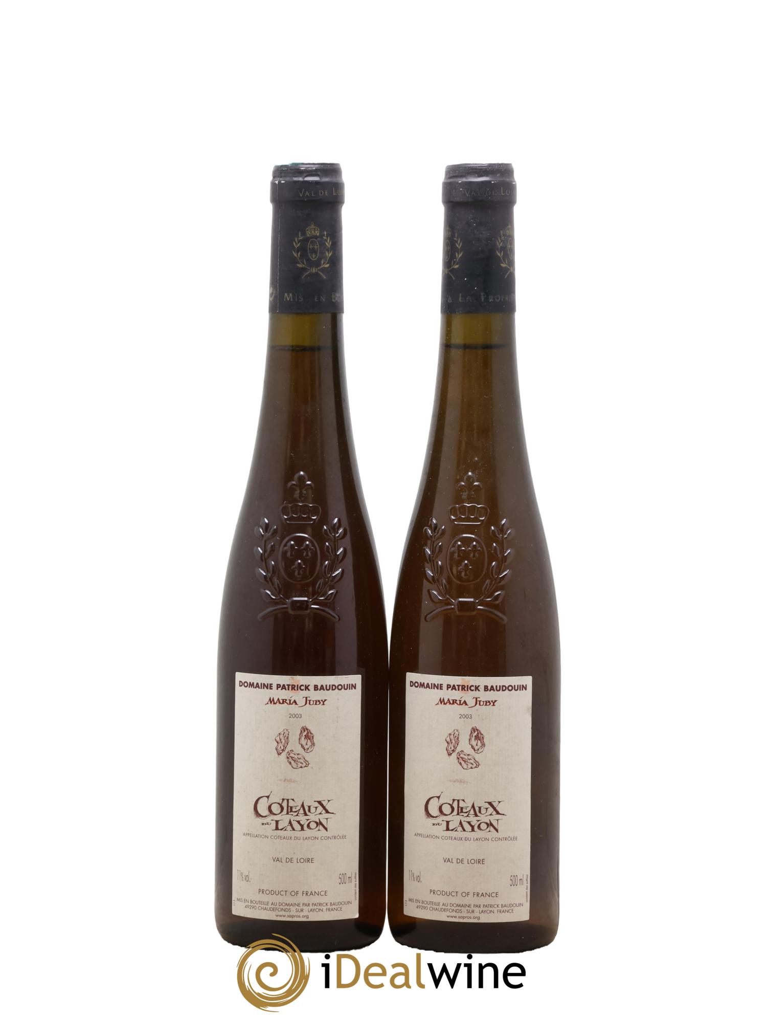 Coteaux du Layon Maria Juby Patrick Baudouin 2003 - Lot de 2 format 50cls - 0
