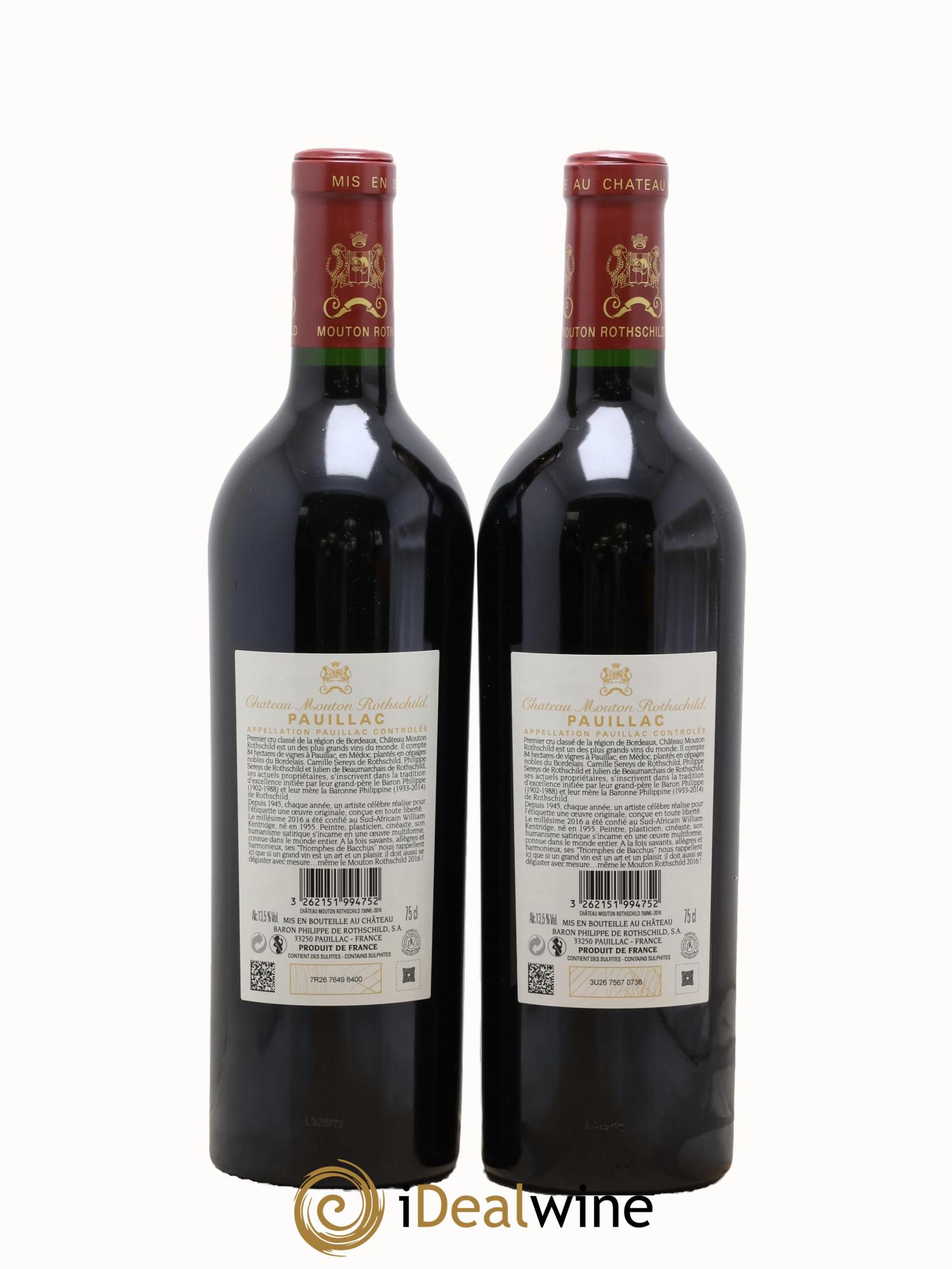 Château Mouton Rothschild 1er Grand Cru Classé 2016 - Lot de 2 bouteilles - 1