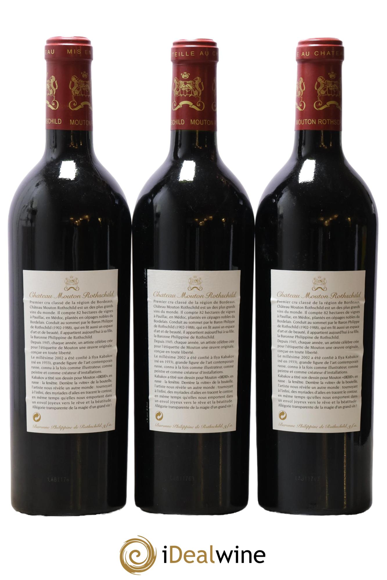 Château Mouton Rothschild 1er Grand Cru Classé 2002 - Lot de 3 bouteilles - 1