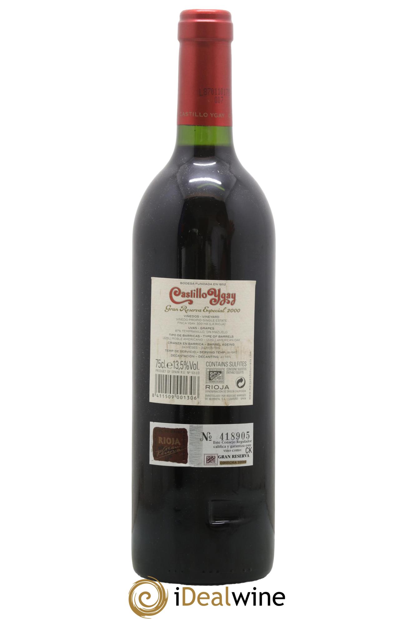 Rioja DOCA Castillo Ygay Gran Reserva Especial Marqués de Murrieta 2000 - Lot of 1 bottle - 1
