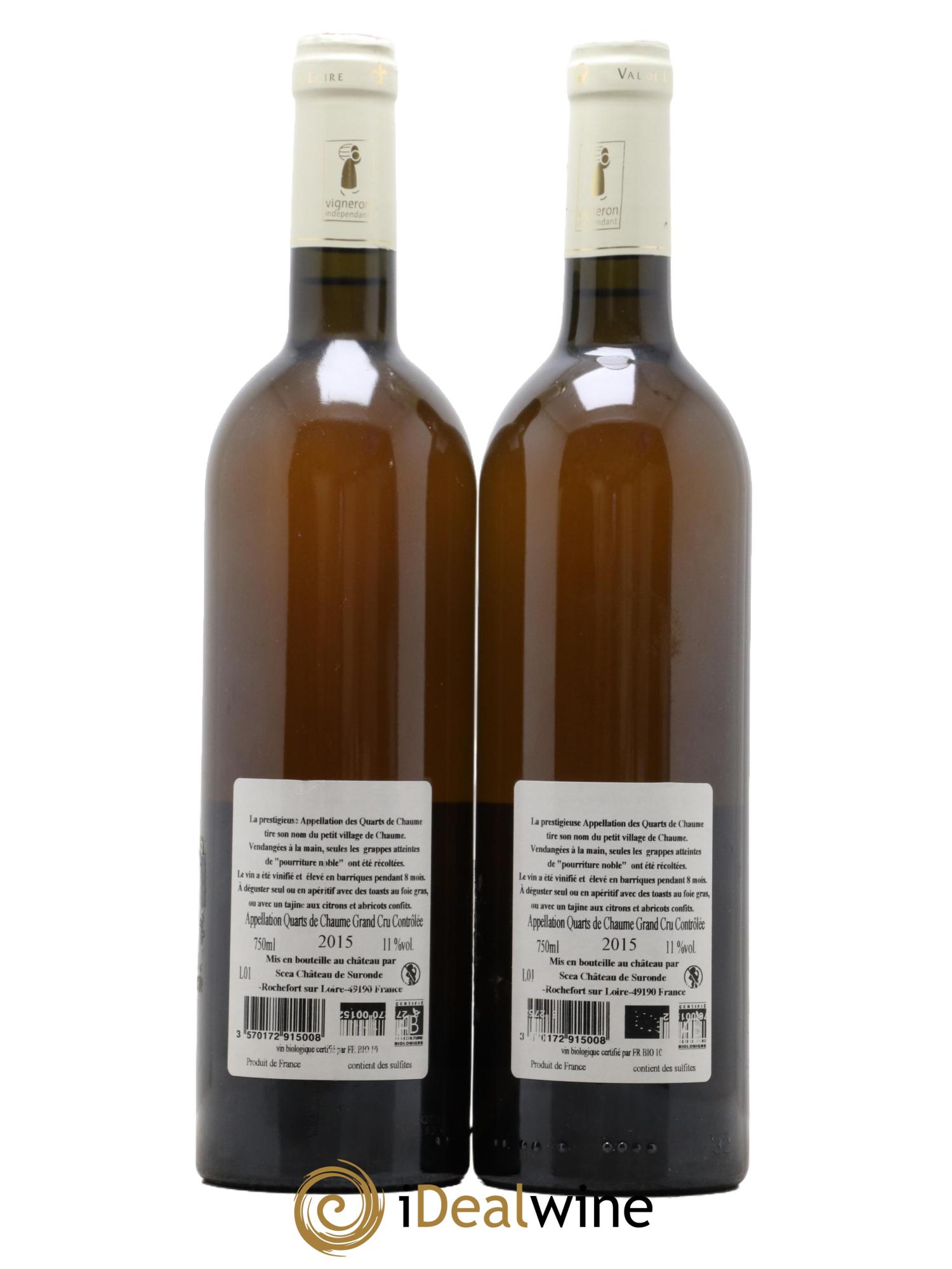 Quarts de Chaume Grains Nobles Château de Suronde 2015 - Lotto di 2 bottiglie - 1