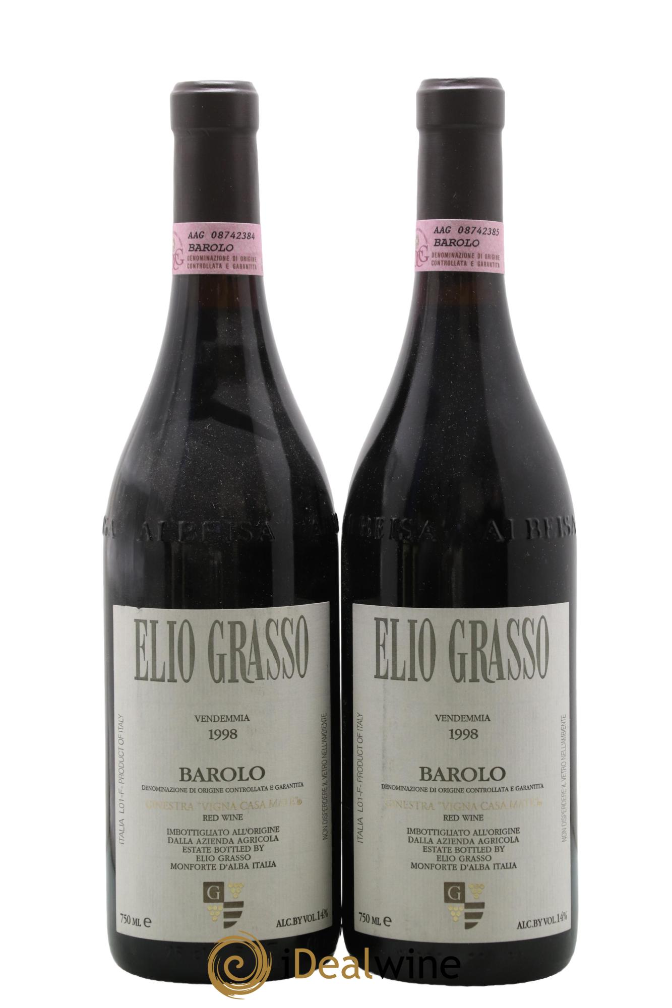 Barolo Ginestra Vigna Casa Maté Domaine Elio Grasso 1998 - Lot de 2 bouteilles - 0