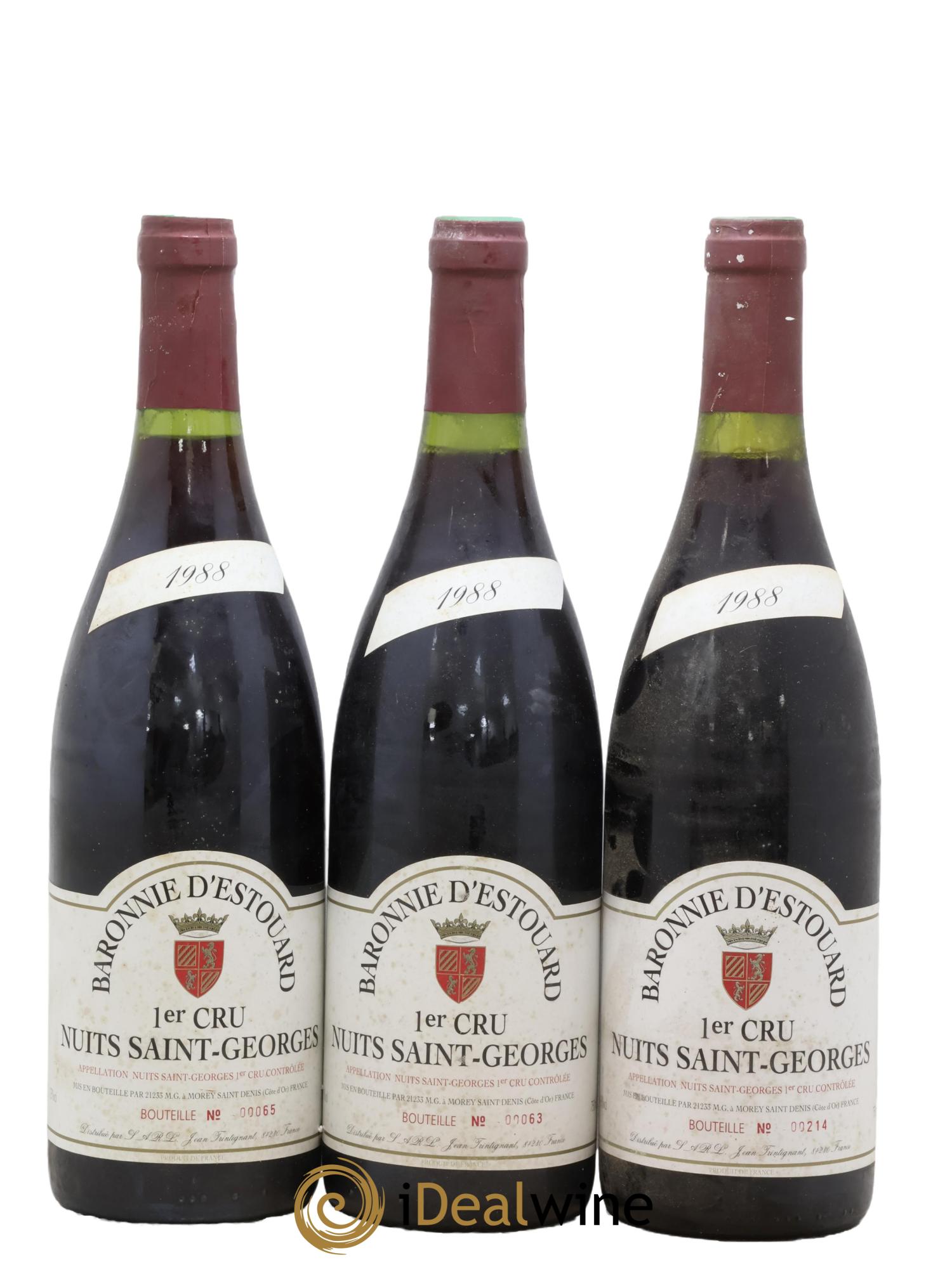 Nuits-Saint-Georges 1er Cru Baronnie D'Estouard 1988 - Lot de 3 bouteilles - 0