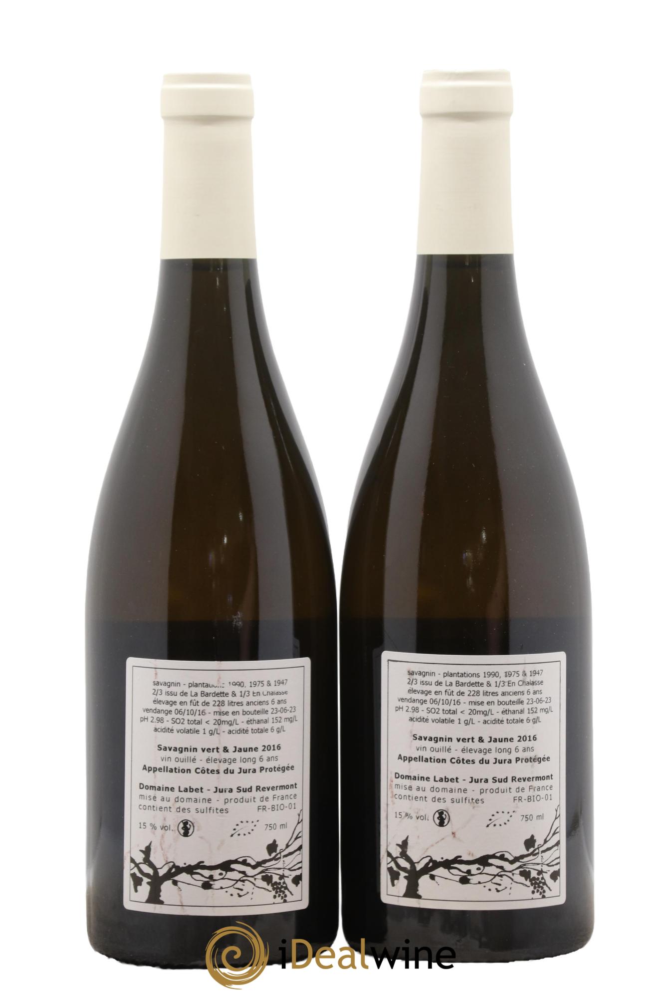 Côtes du Jura Savagnin vert & jaune élevage long Romain - Julien  - Charline Labet 2016 - Lot of 2 bottles - 1