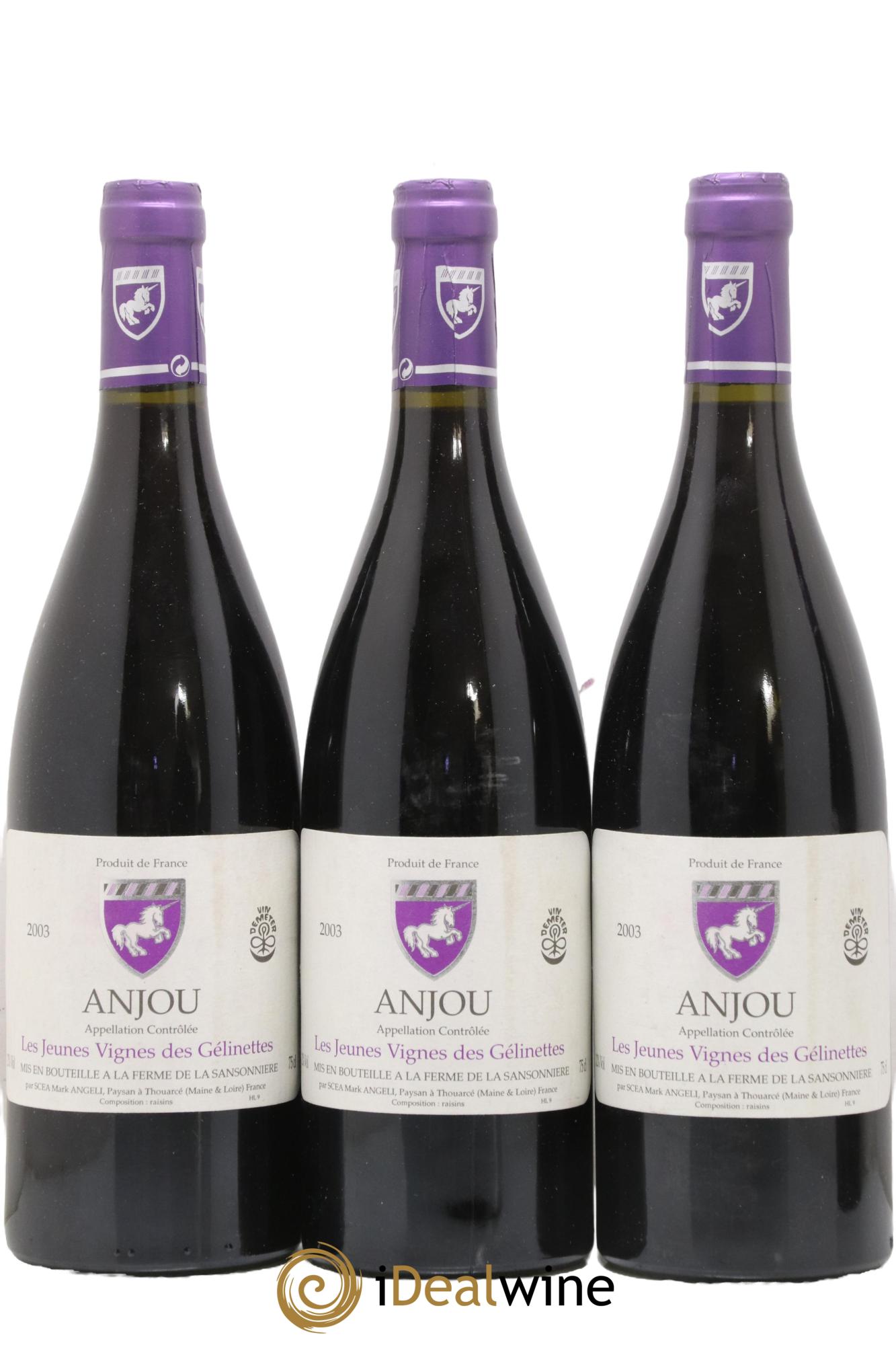 Anjou Les Jeunes Vignes des Gélinettes Mark Angeli (Domaine) - Ferme de la Sansonnière 2003 - Lot of 3 bottles - 0