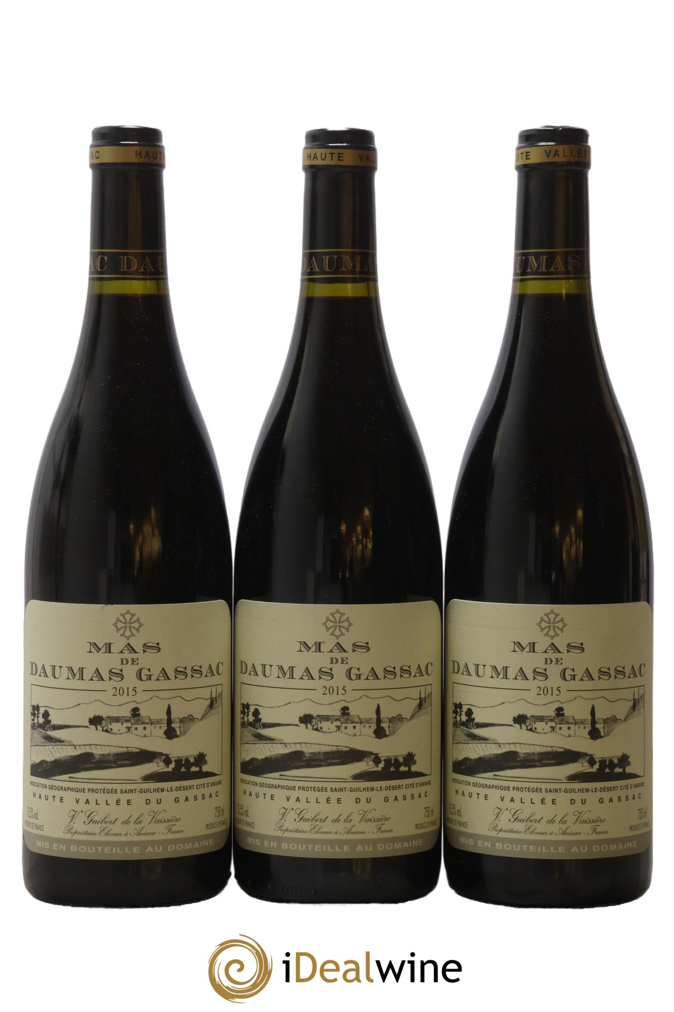IGP St Guilhem-le-Désert - Cité d'Aniane Mas Daumas Gassac Famille Guibert de La Vaissière 2015 - Lot de 3 bouteilles - 0