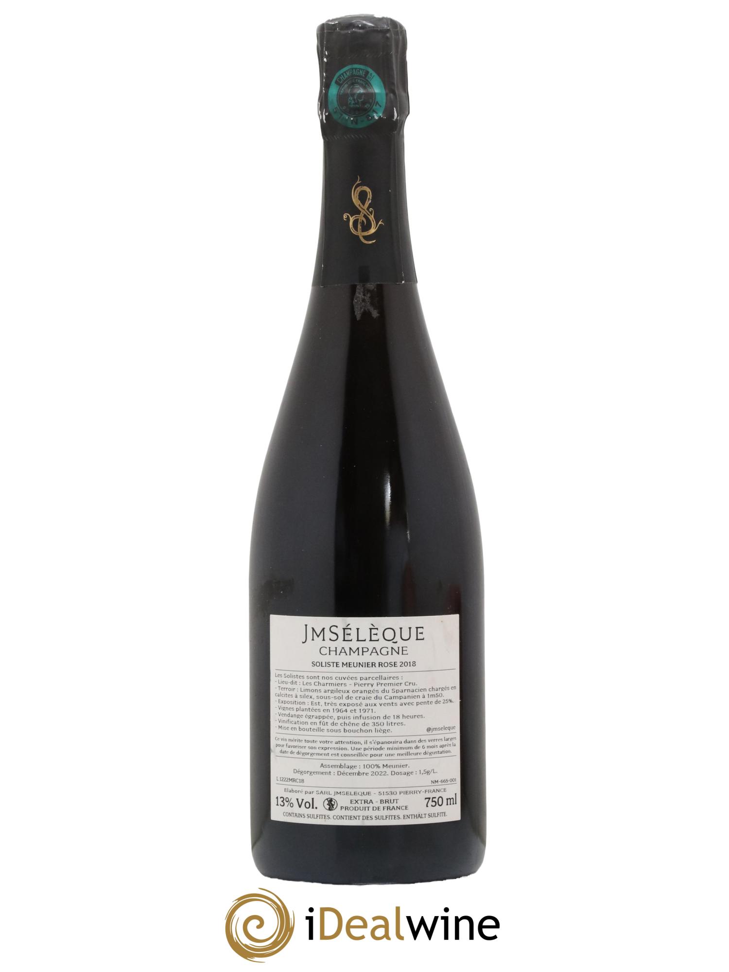 Champagne - Soliste Meunier Rose les Charmiers Jean-Marc Seleque 2018 - Lot de 1 bouteille - 1