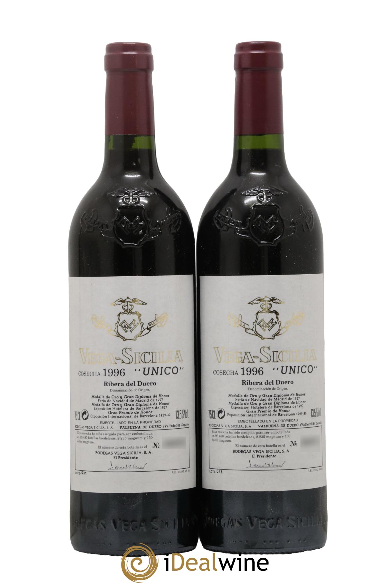 Ribera Del Duero DO Vega Sicilia Unico Famille Alvarez 1996 - Lot de 2 bouteilles - 0