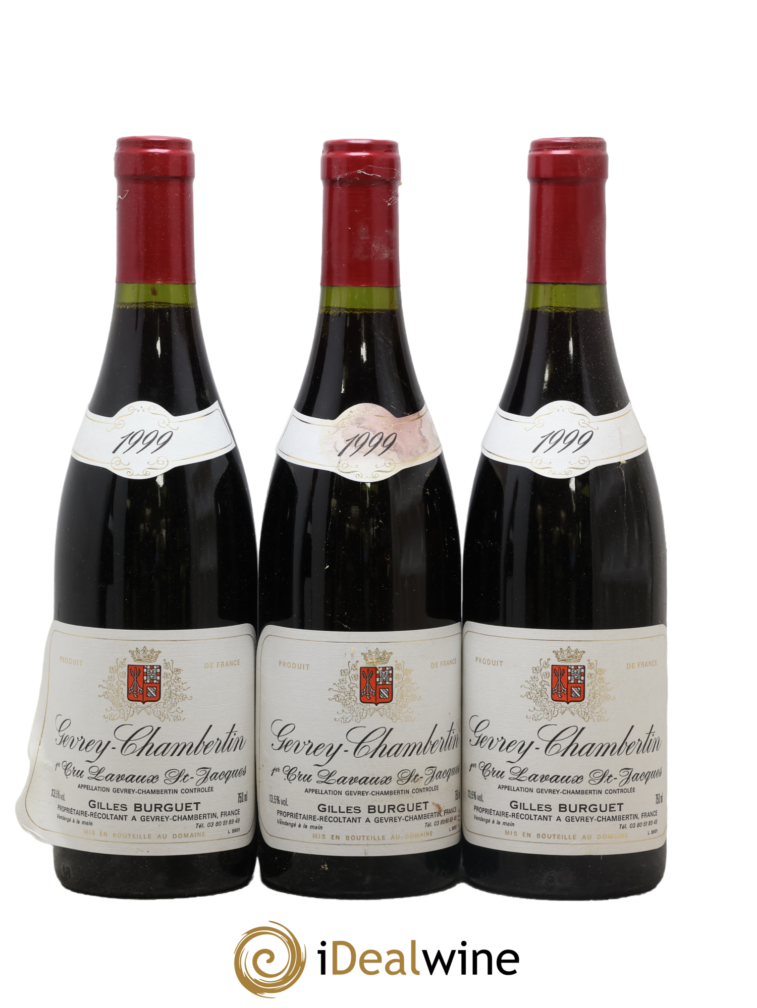 Gevrey-Chambertin 1er Cru Lavaux Saint Jacques Gilles Burguet 1999 - Lot of 3 bottles - 0