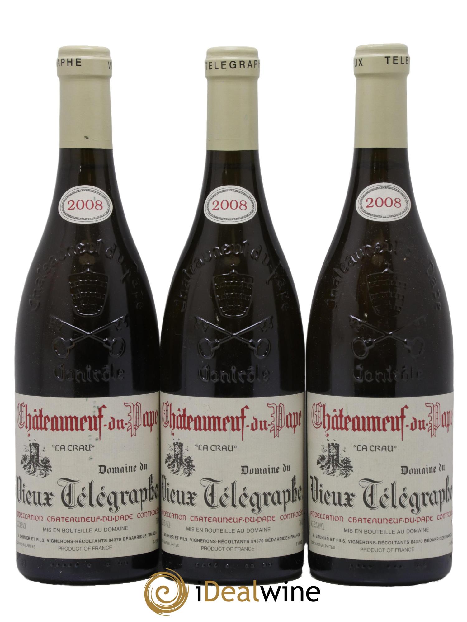 Châteauneuf-du-Pape Vieux Télégraphe (Domaine du) Vignobles Brunier 2008 - Lot de 3 bouteilles - 0