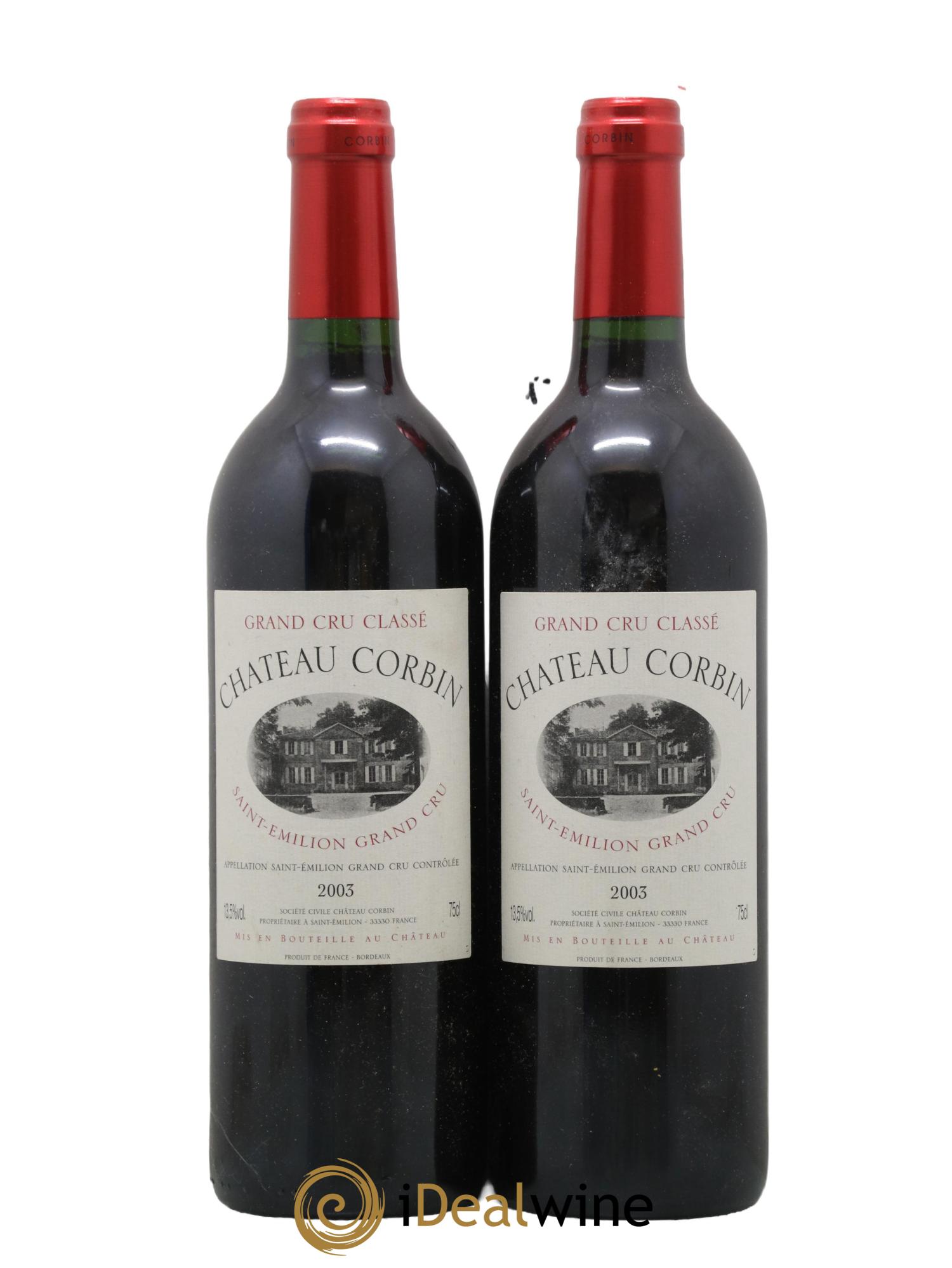 Château Corbin Grand Cru Classé 2003 - Lot de 2 bouteilles - 0