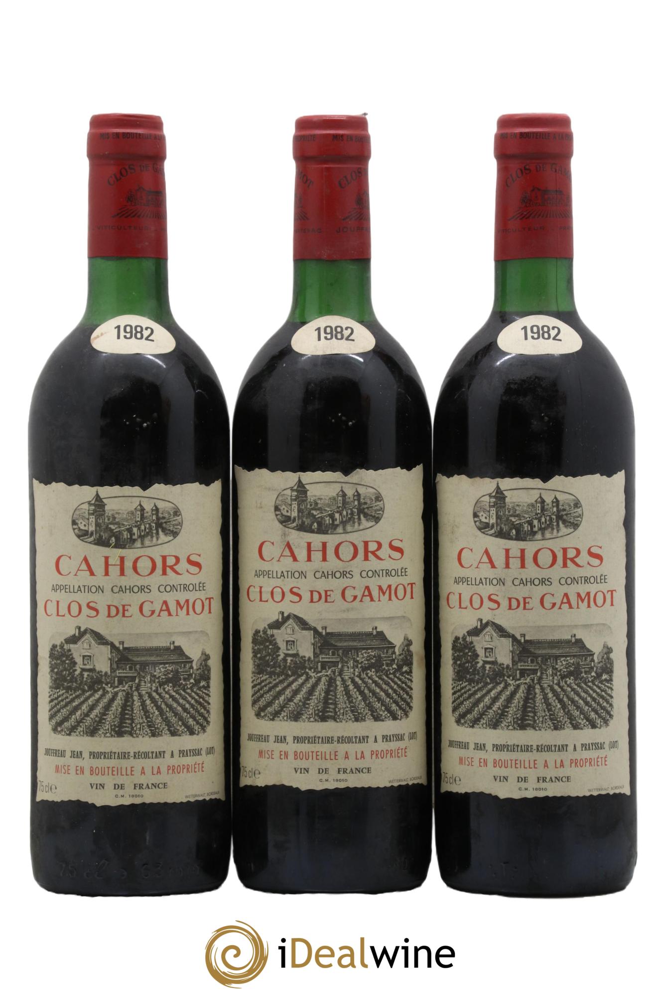 Cahors Clos de Gamot famille Jouffreau 1982 - Lot de 3 bouteilles - 0