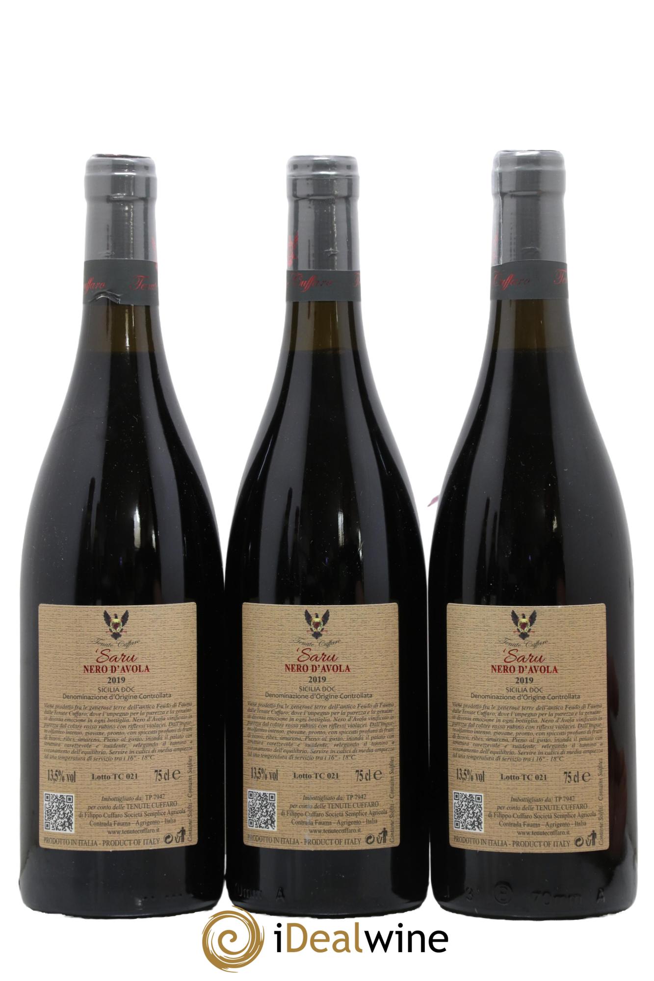 IGT Sicile Saru Nero D'Avola Tenute Cuffare 2019 - Lot de 3 bouteilles - 1