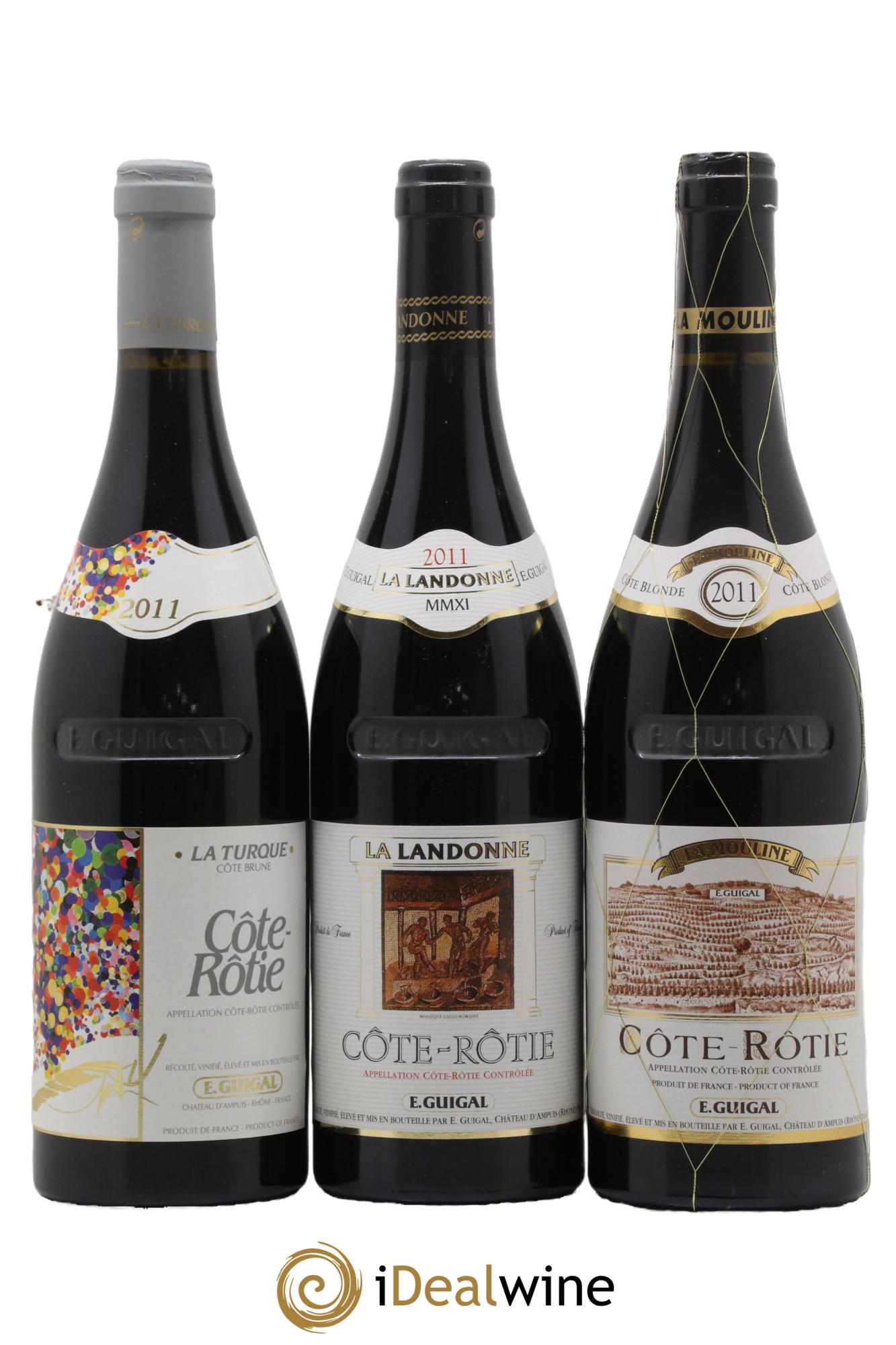 Côte-Rôtie Guigal Trilogie La Turque - La Landonne - La Mouline 2011 - Lot of 3 bottles - 0