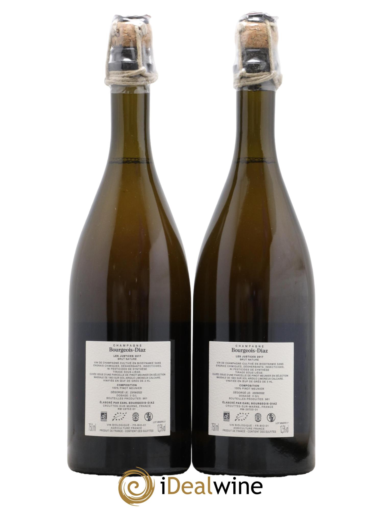 Champagne Les Justices Zéro Dosage Bourgeois-Diaz 2017 - Lot de 2 bouteilles - 1