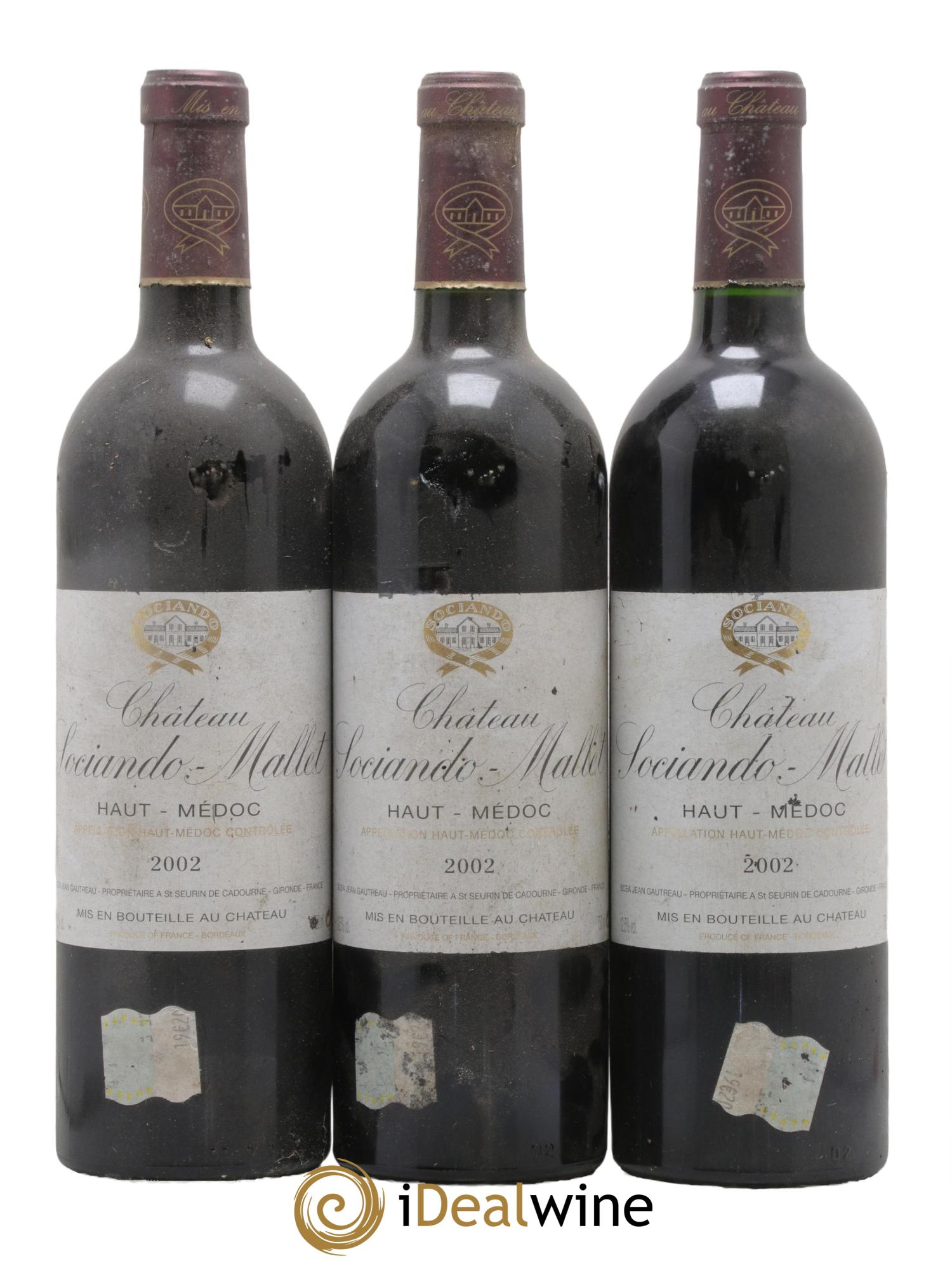 Château Sociando Mallet 2002 - Lotto di 3 bottiglie - 0