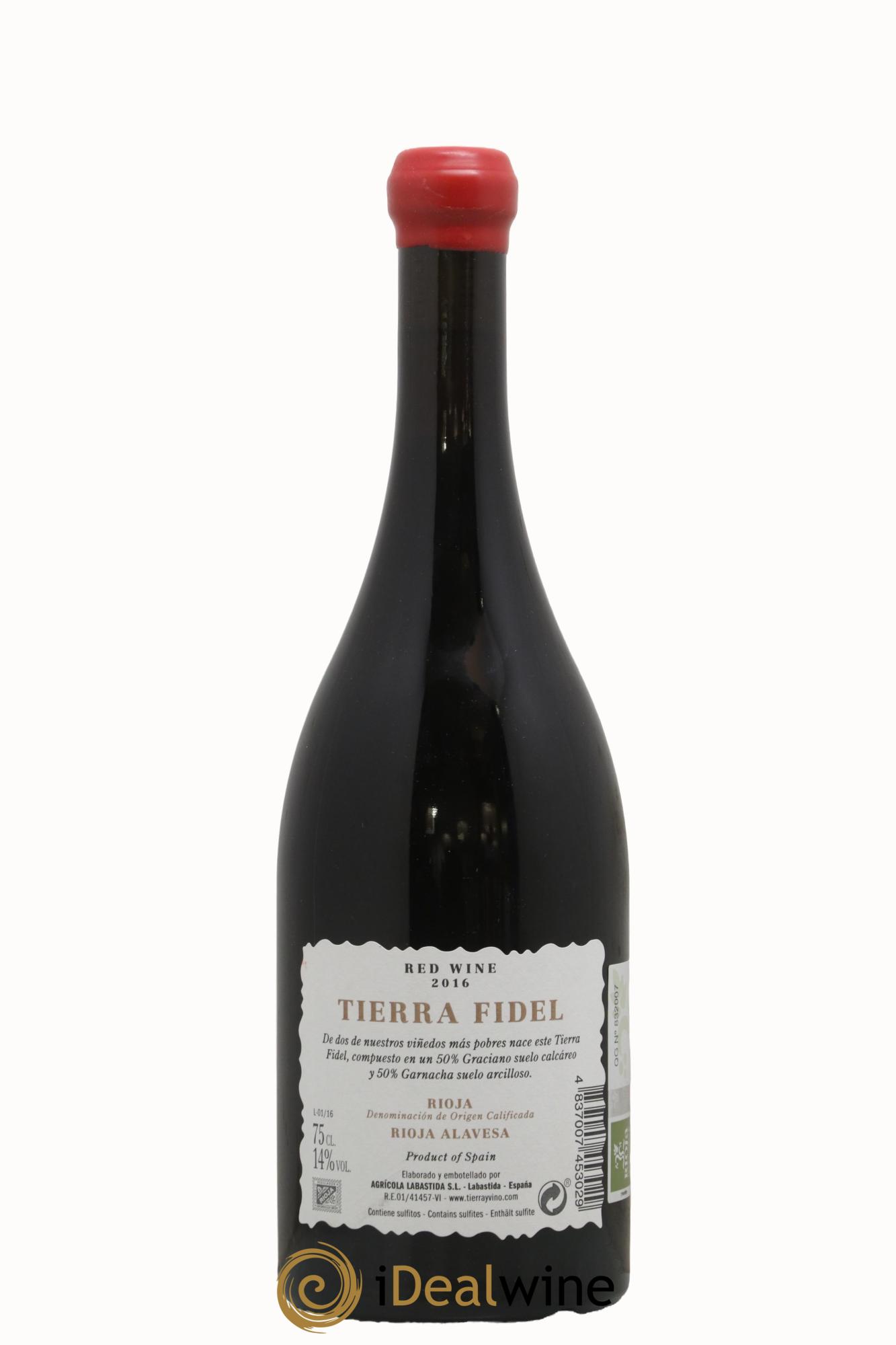Rioja DOCA Alavesa Tierra Fidel Agricola Labastida 2016 - Lot de 1 bouteille - 1