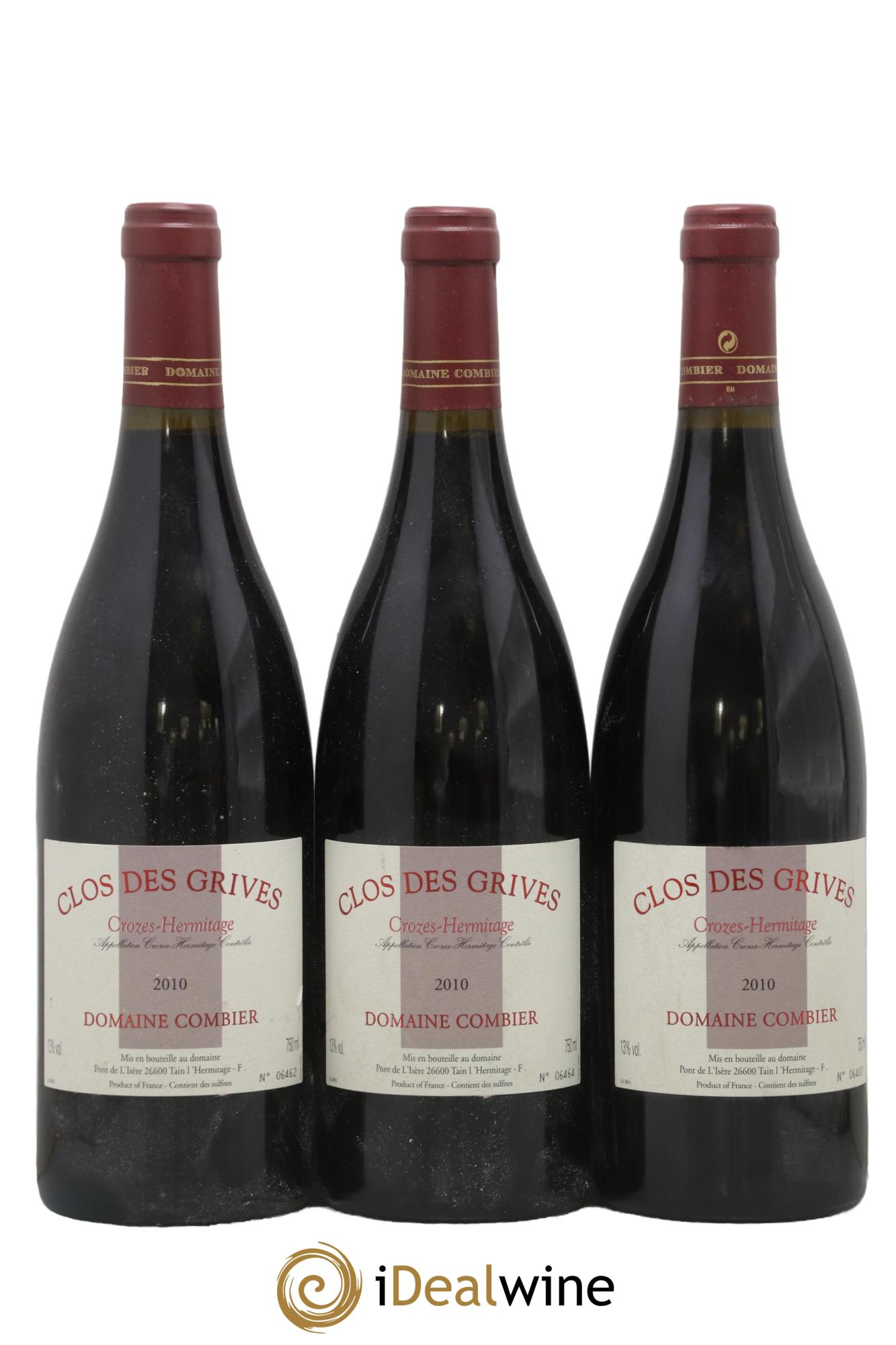 Crozes-Hermitage Clos des Grives Combier 2010 - Lot of 3 bottles - 0