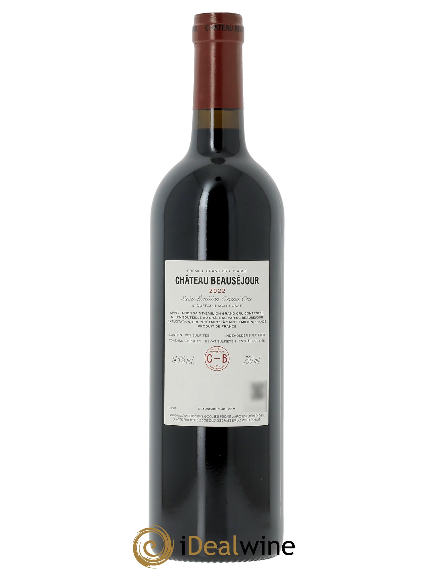 Château Beauséjour (Duffau-Lagarrosse) 1er Grand Cru Classé B (CBO à partir de 3 bts) 2022 - Lot de 1 bouteille - 1