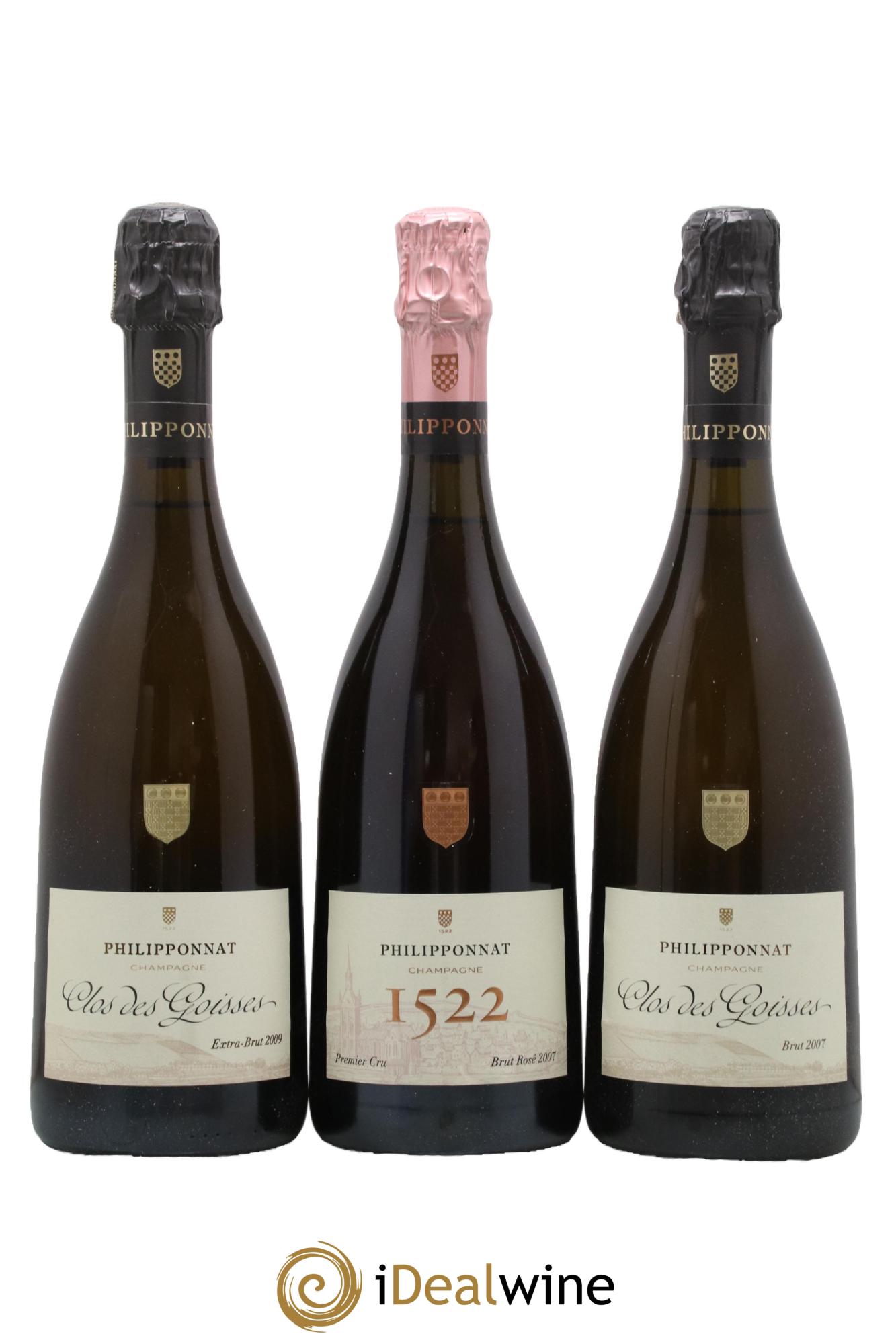 Champagne Coffret Philipponnat (1 bouteille Clos des Goisses Extra Brut 2009 , 1 bouteille Clos des Goisses Brut 2007 et 1 bouteille Cuvée 1522 Extra Brut Grand Cru) - Posten von 3 Flaschen - 1