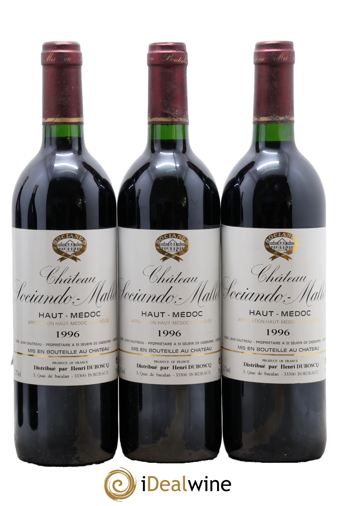Château Sociando Mallet 1996 - Lot de 3 bouteilles - 0